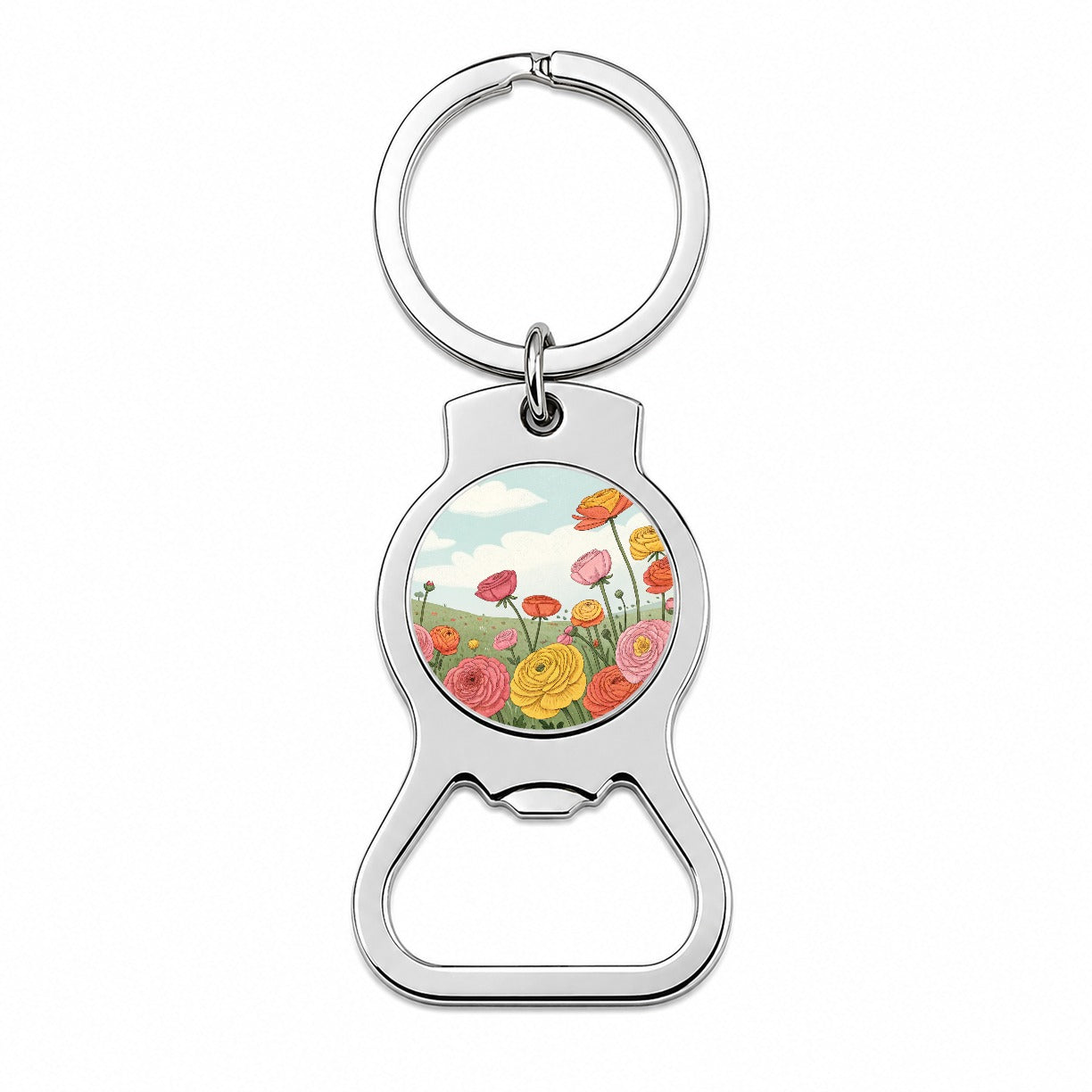 Field Of Ranunculus Flowers Bottle Opener Keychain