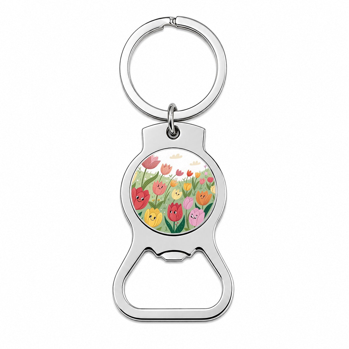 Field Of Tulips Flowers Bottle Opener Keychain
