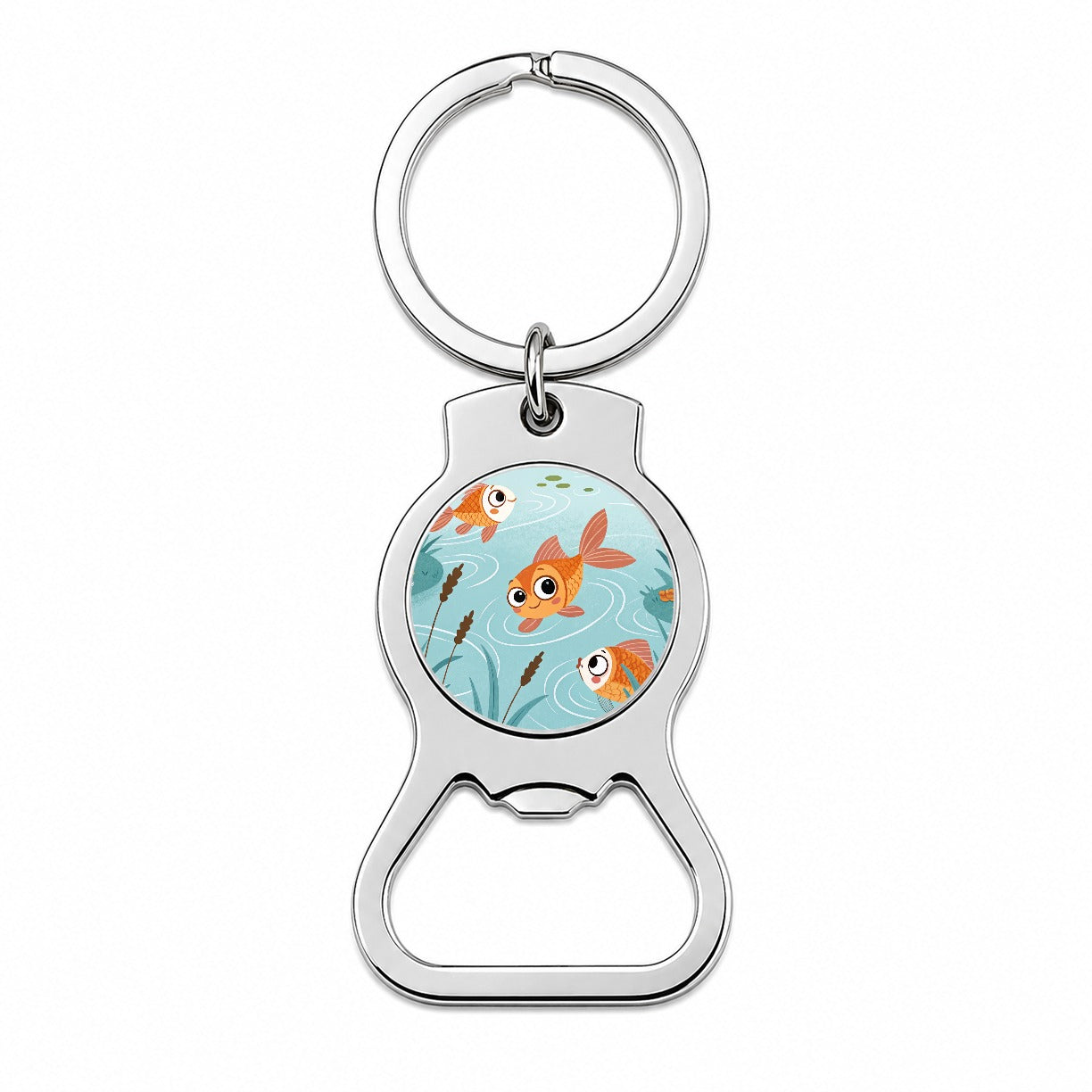 Gold Fish Swimming In Pond Bottle Opener Keychain
