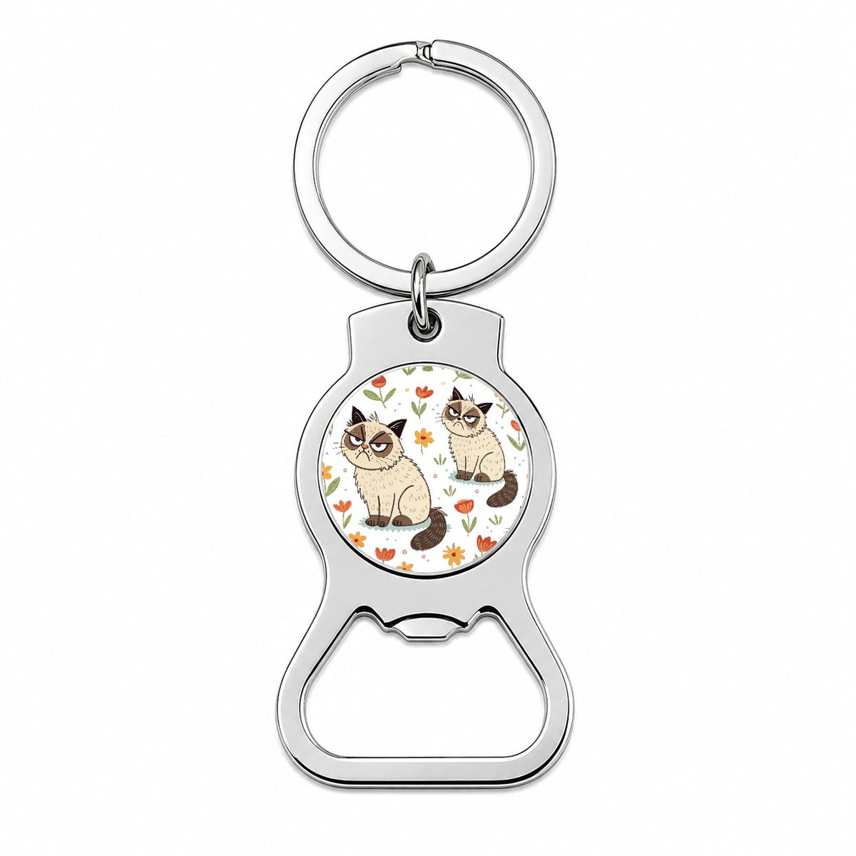 Grumpy Persian Cat Bottle Opener Keychain