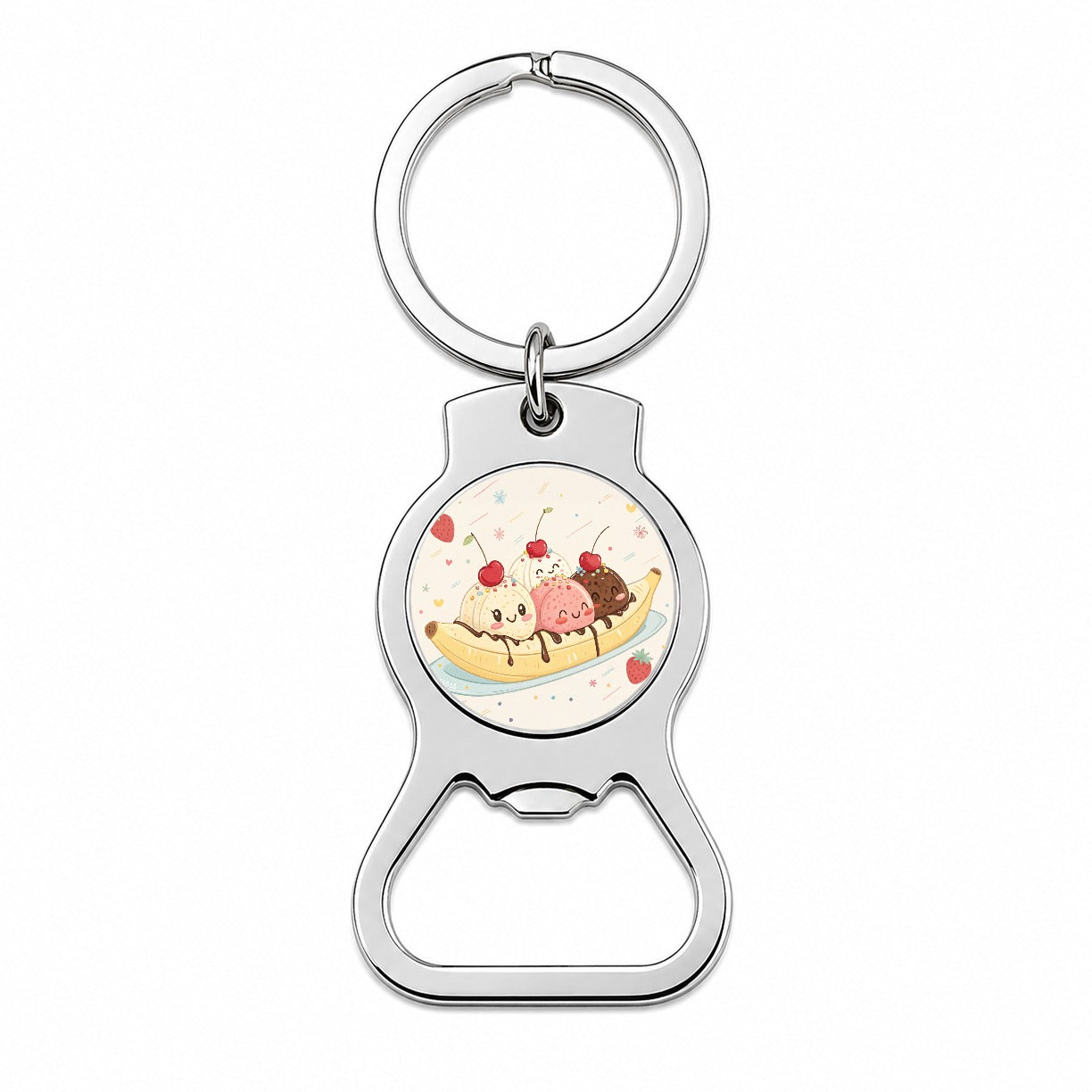 Kawaii Banana Split Ice Cream Bottle Opener Keychain