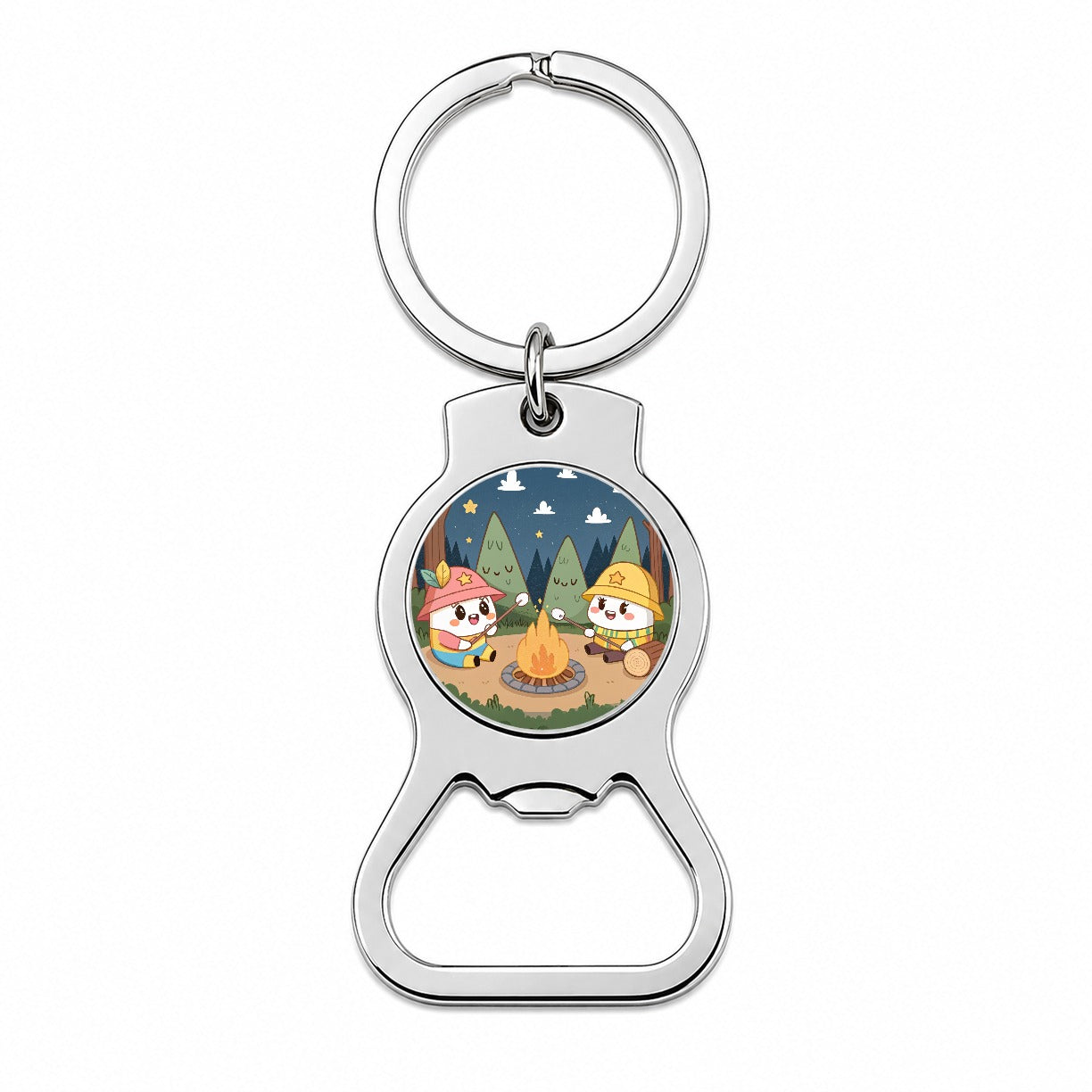 Kawaii Camping Roasting Marshmallows Bottle Opener Keychain