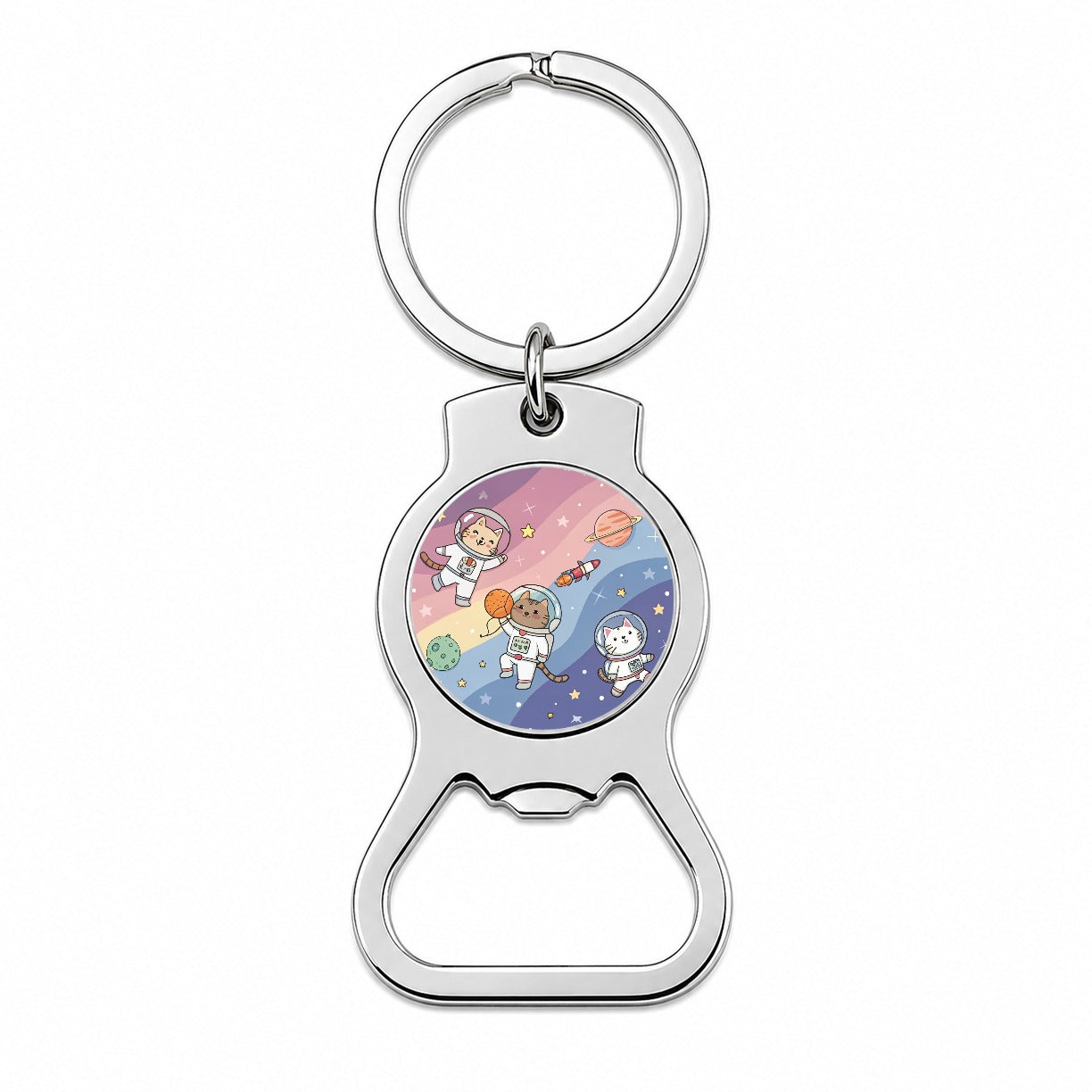 Kawaii Cat Astronauts Bottle Opener Keychain