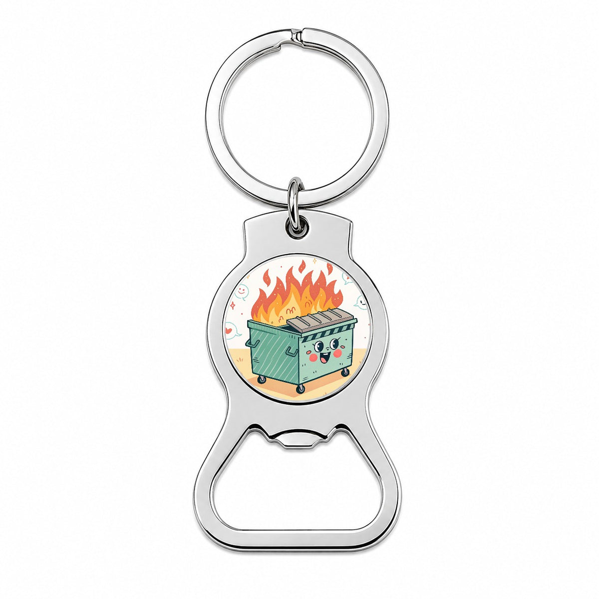Kawaii Dumpster Fire Bottle Opener Keychain