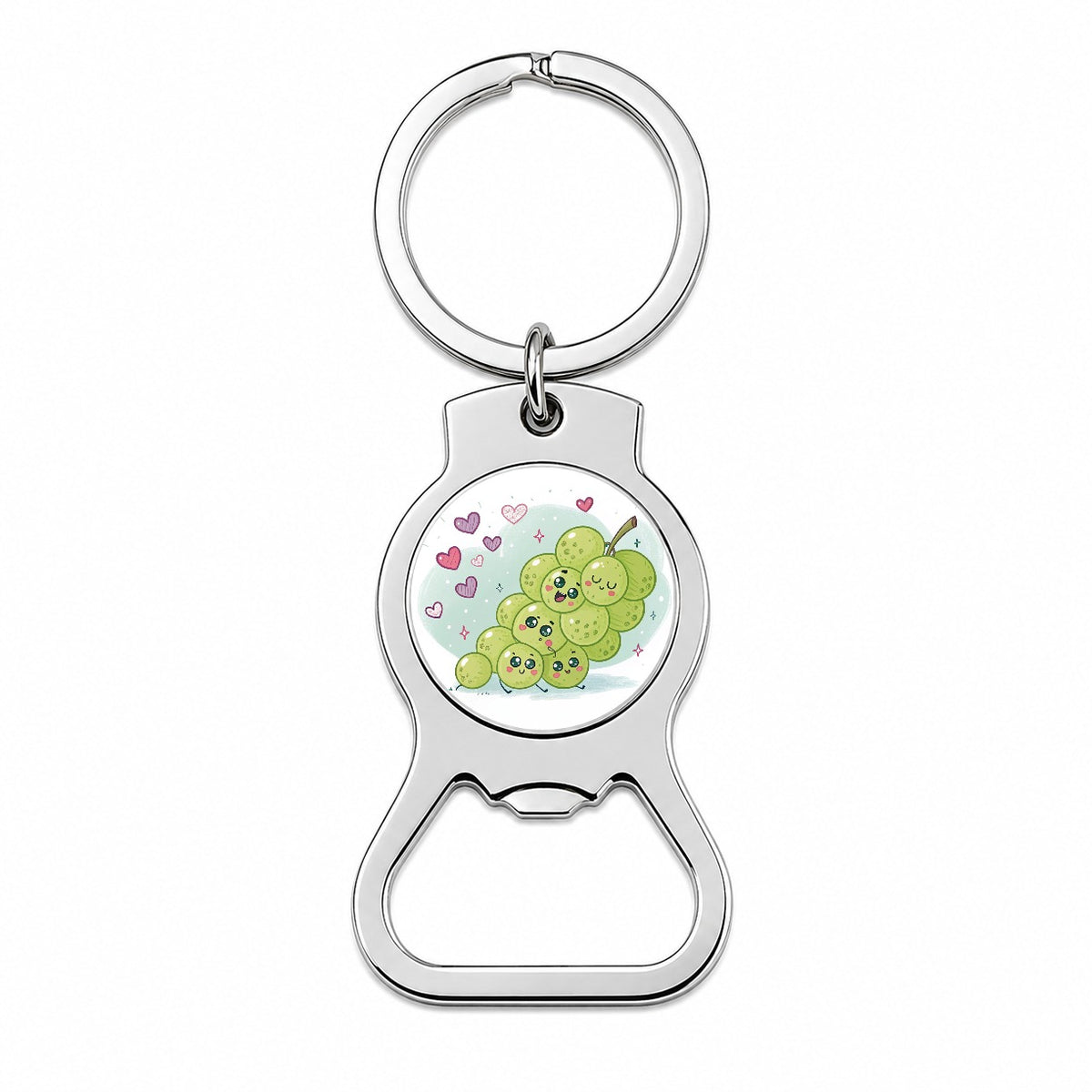 Kawaii Green Grapes And Hearts Bottle Opener Keychain