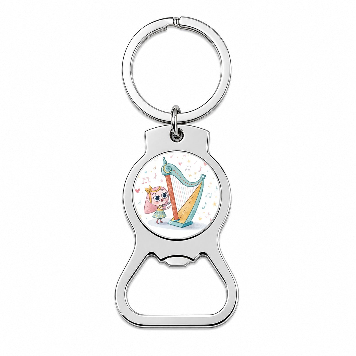 Kawaii Harp Music Bottle Opener Keychain