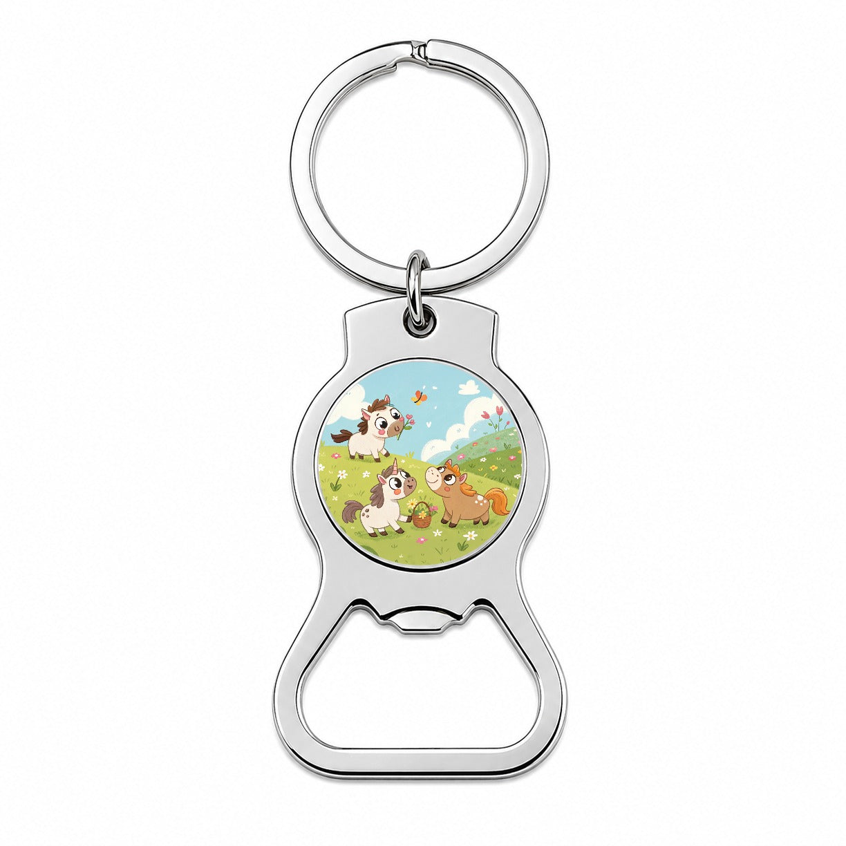 Kawaii Horses Playing Bottle Opener Keychain