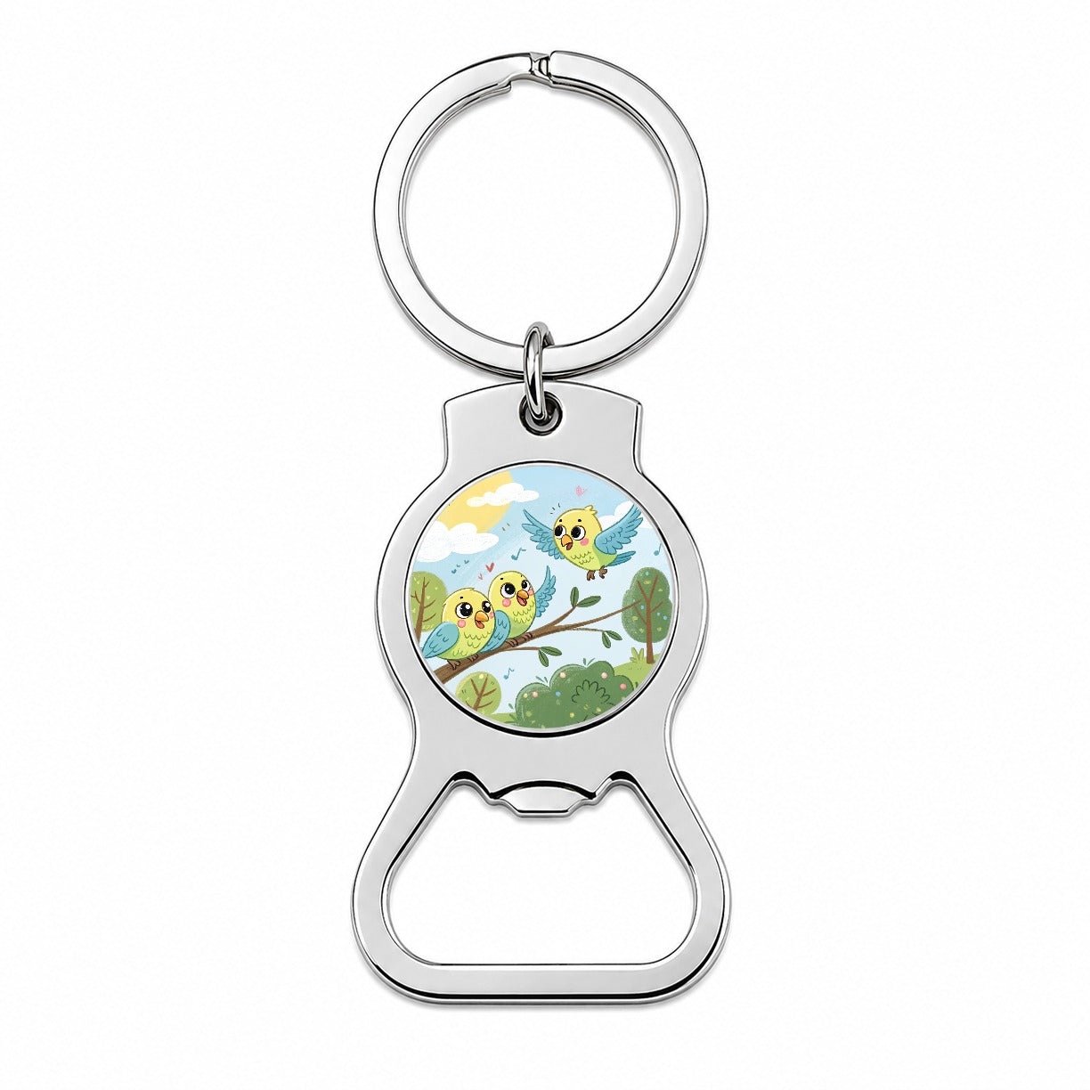 Kawaii Parakeets Bottle Opener Keychain