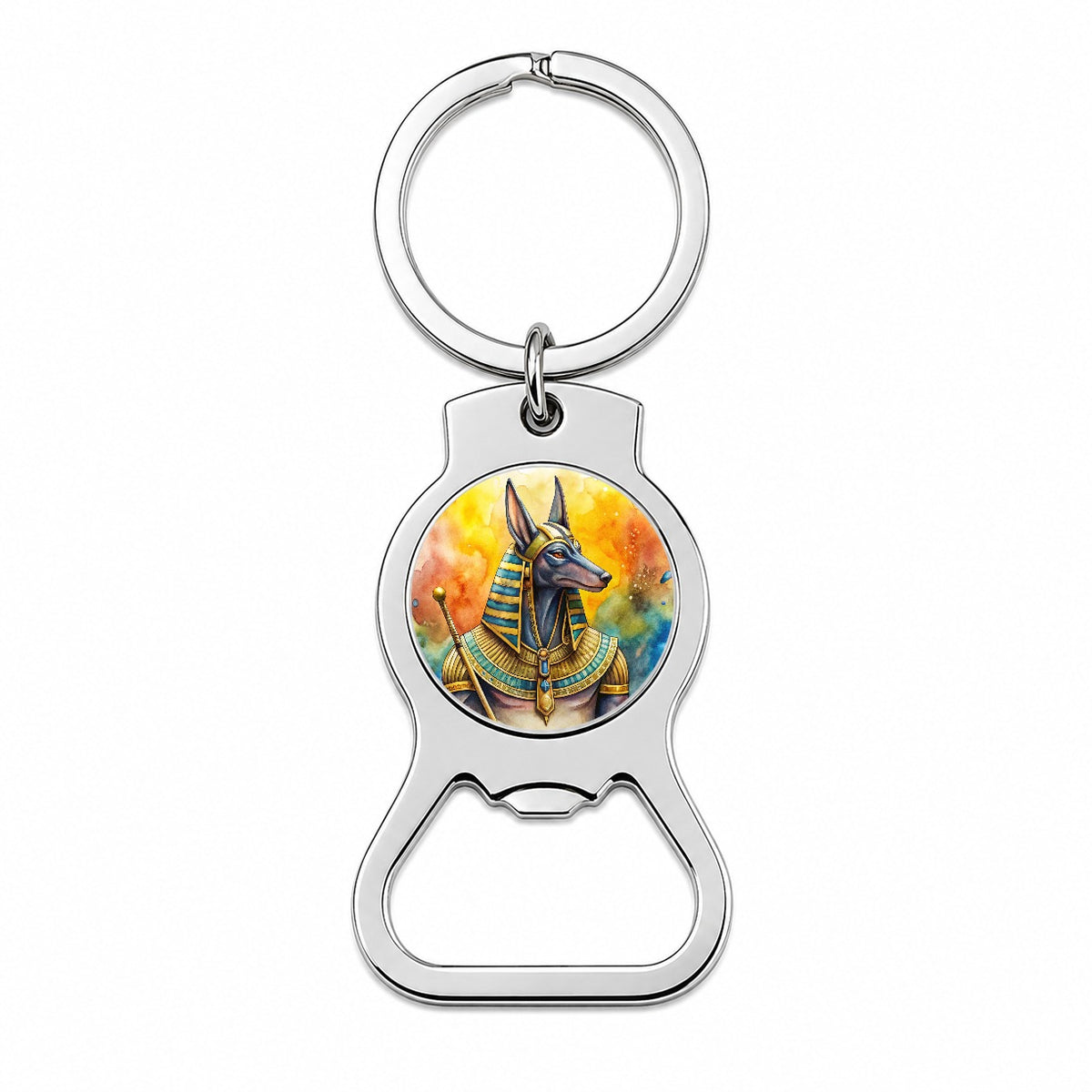 Ancient Egyptian God Anubis Watercolor Bottle Opener Keychain