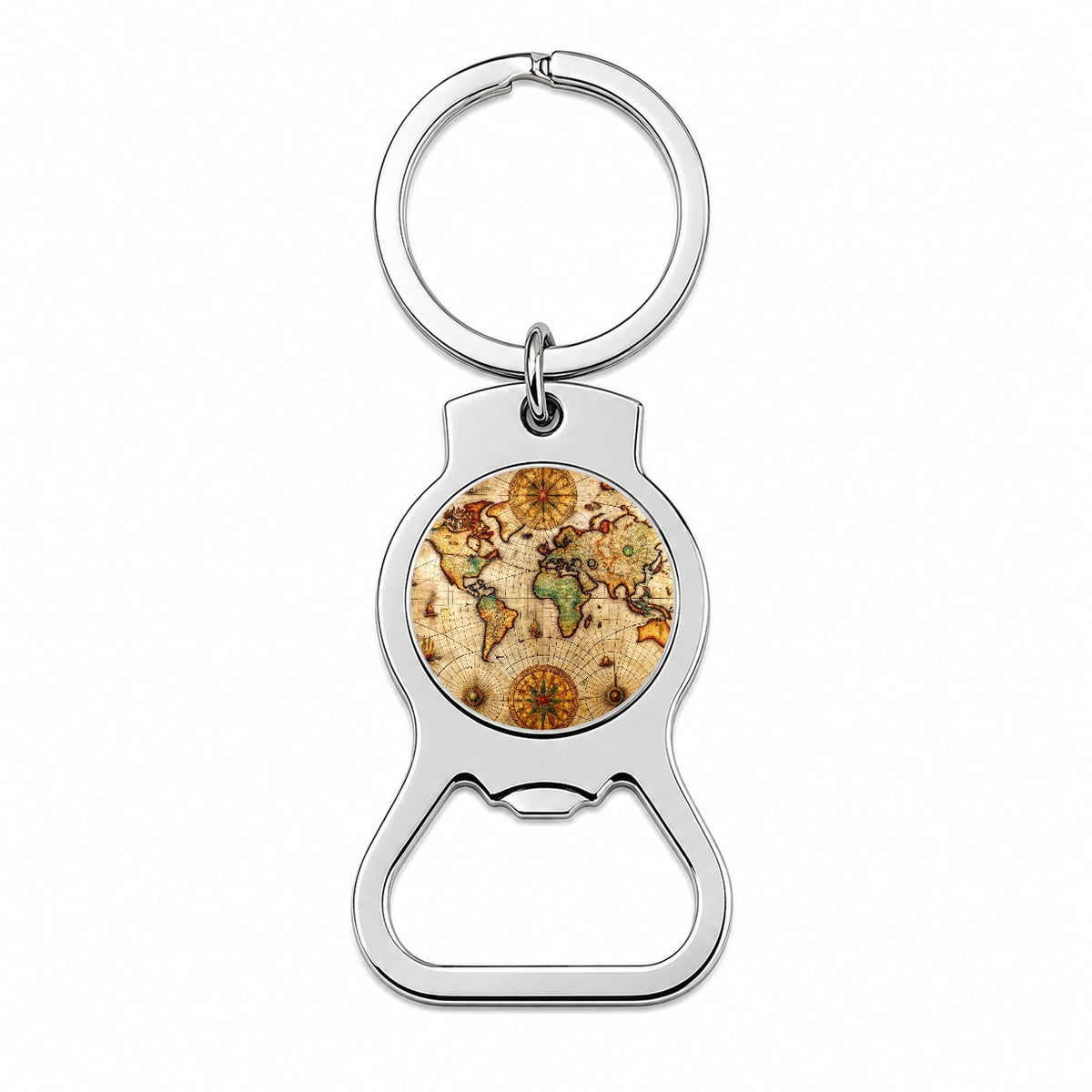 Ancient Maritime Nautical World Map Bottle Opener Keychain