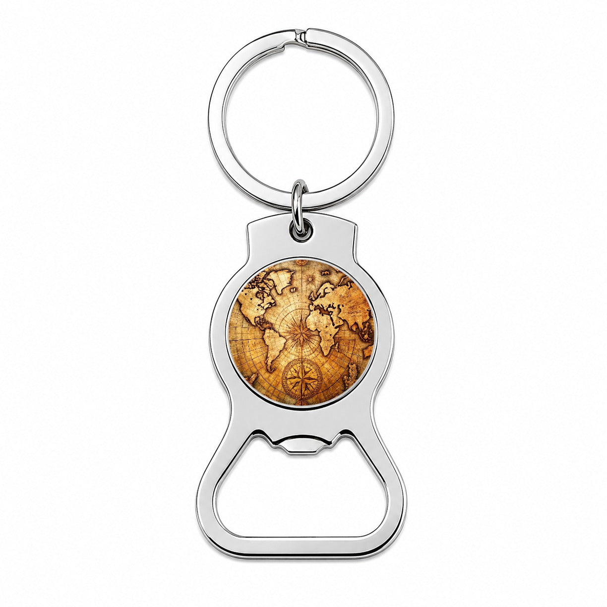 Ancient World Map with Compass Rose Bottle Opener Keychain