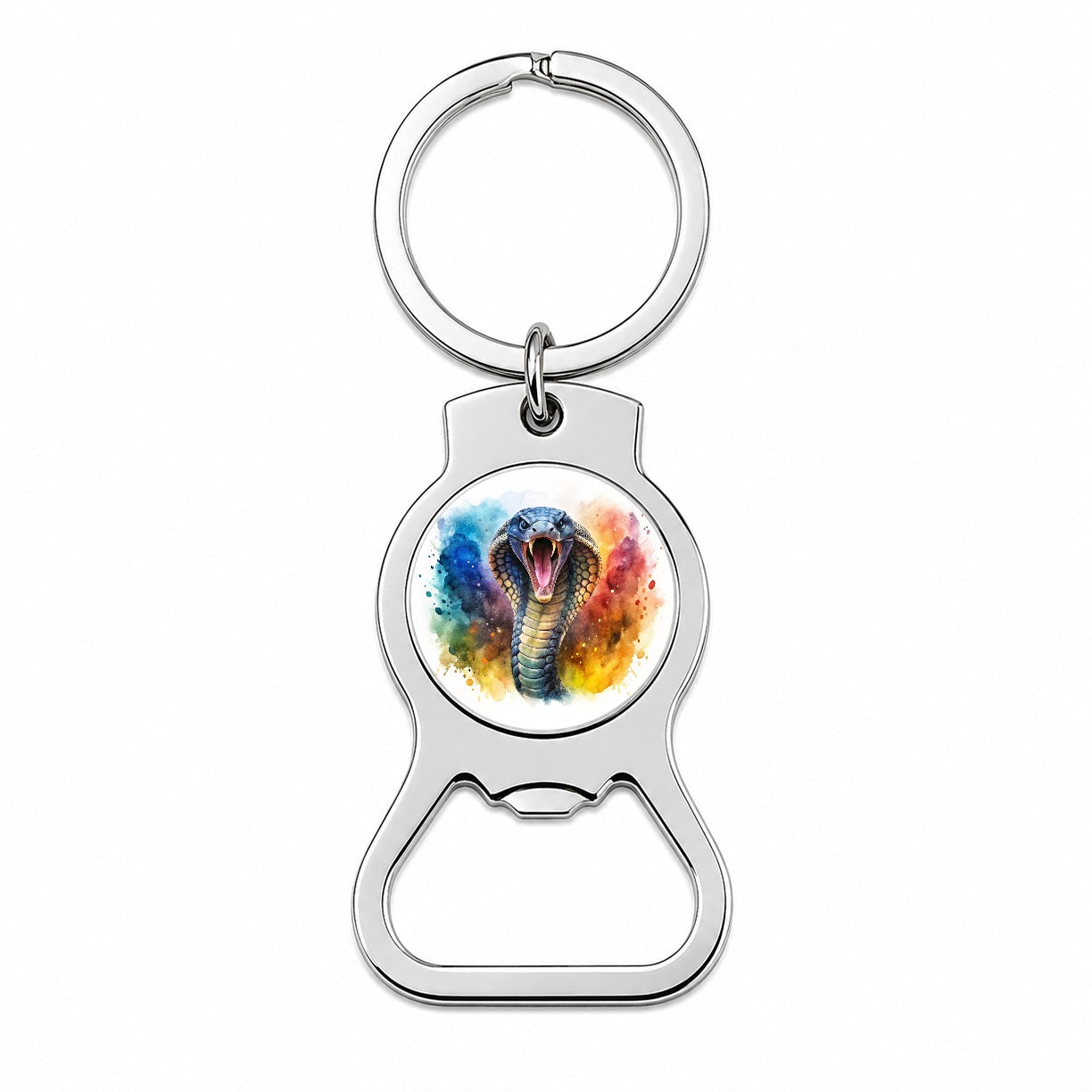 Angry Cobra Snake Reptile Watercolor Bottle Opener Keychain