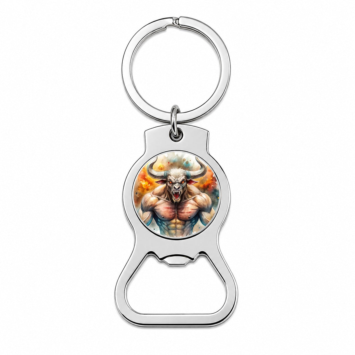 Angry Fantasy Minotaur Watercolor Bottle Opener Keychain
