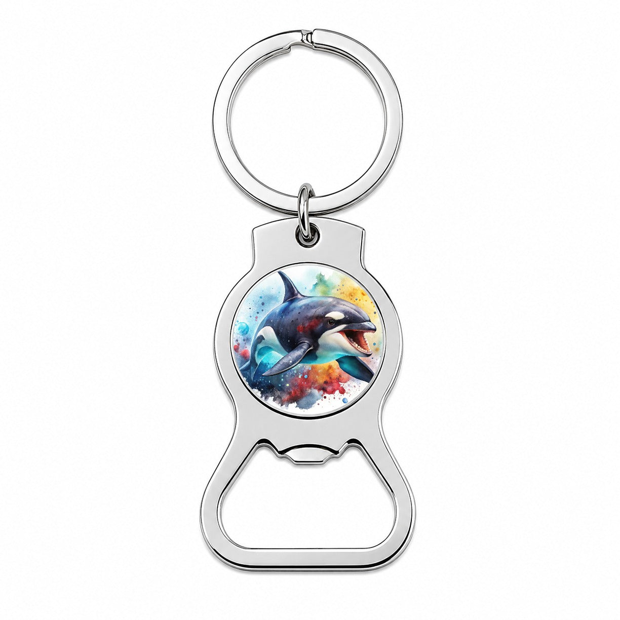 Angry Orca Killer Whale Watercolor Bottle Opener Keychain