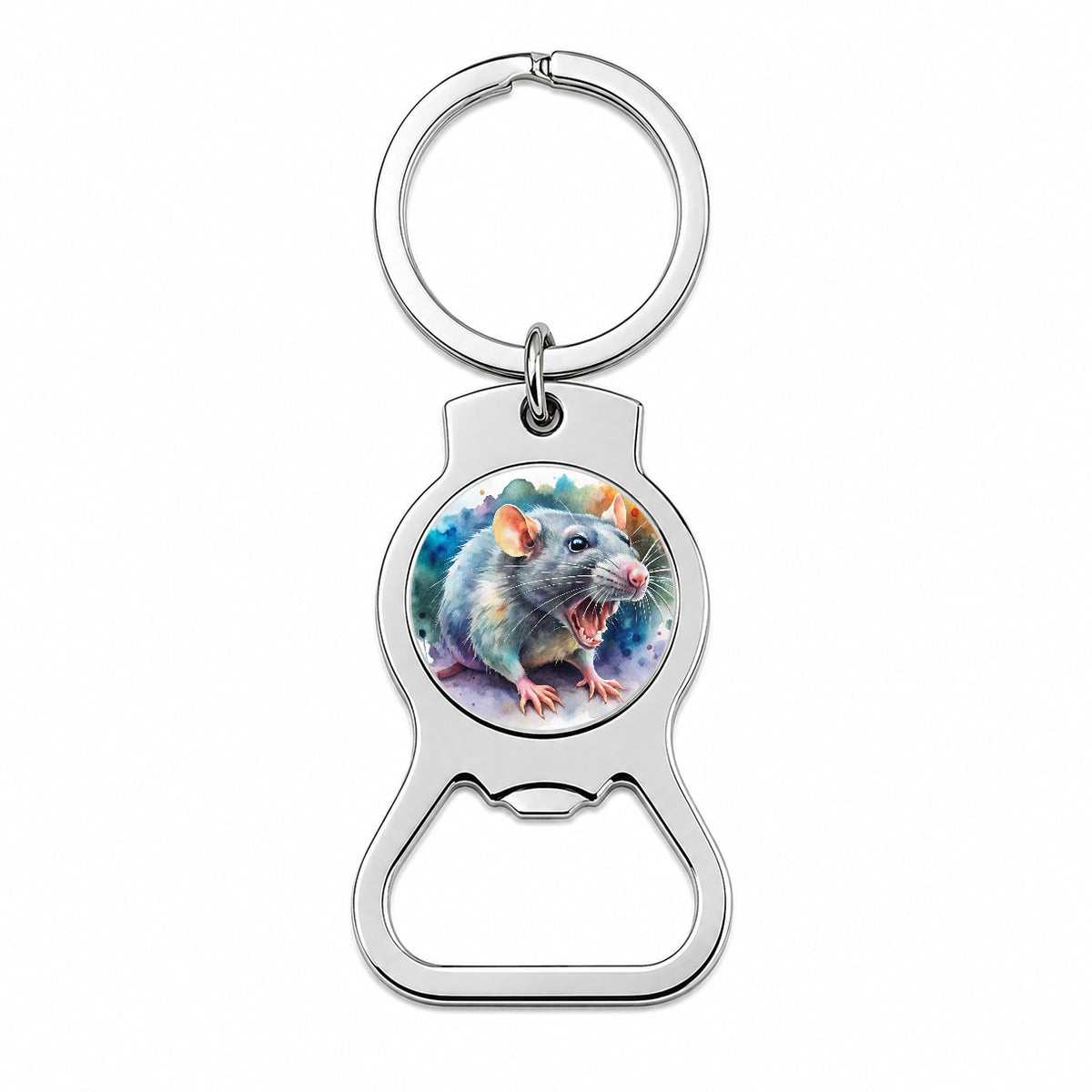 Angry Rat Watercolor Bottle Opener Keychain