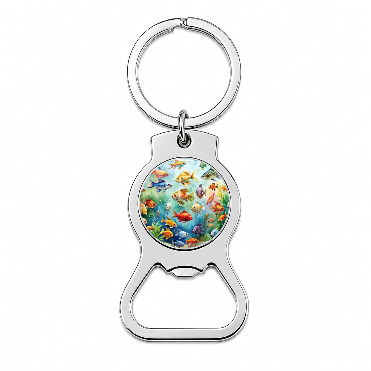 Aquarium Full Of Fish Watercolor Bottle Opener Keychain