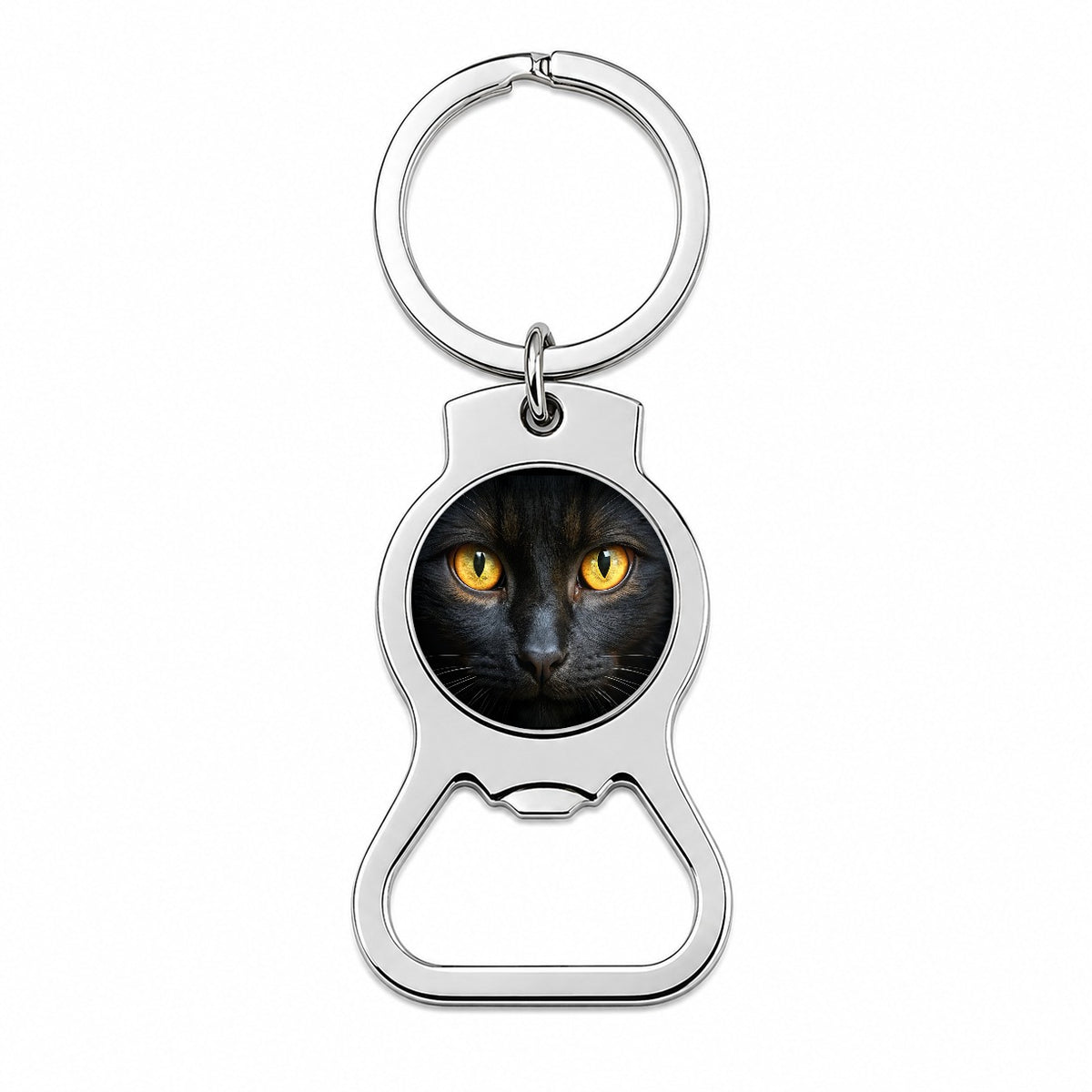 Black Cat with Gold Eyes Bottle Opener Keychain