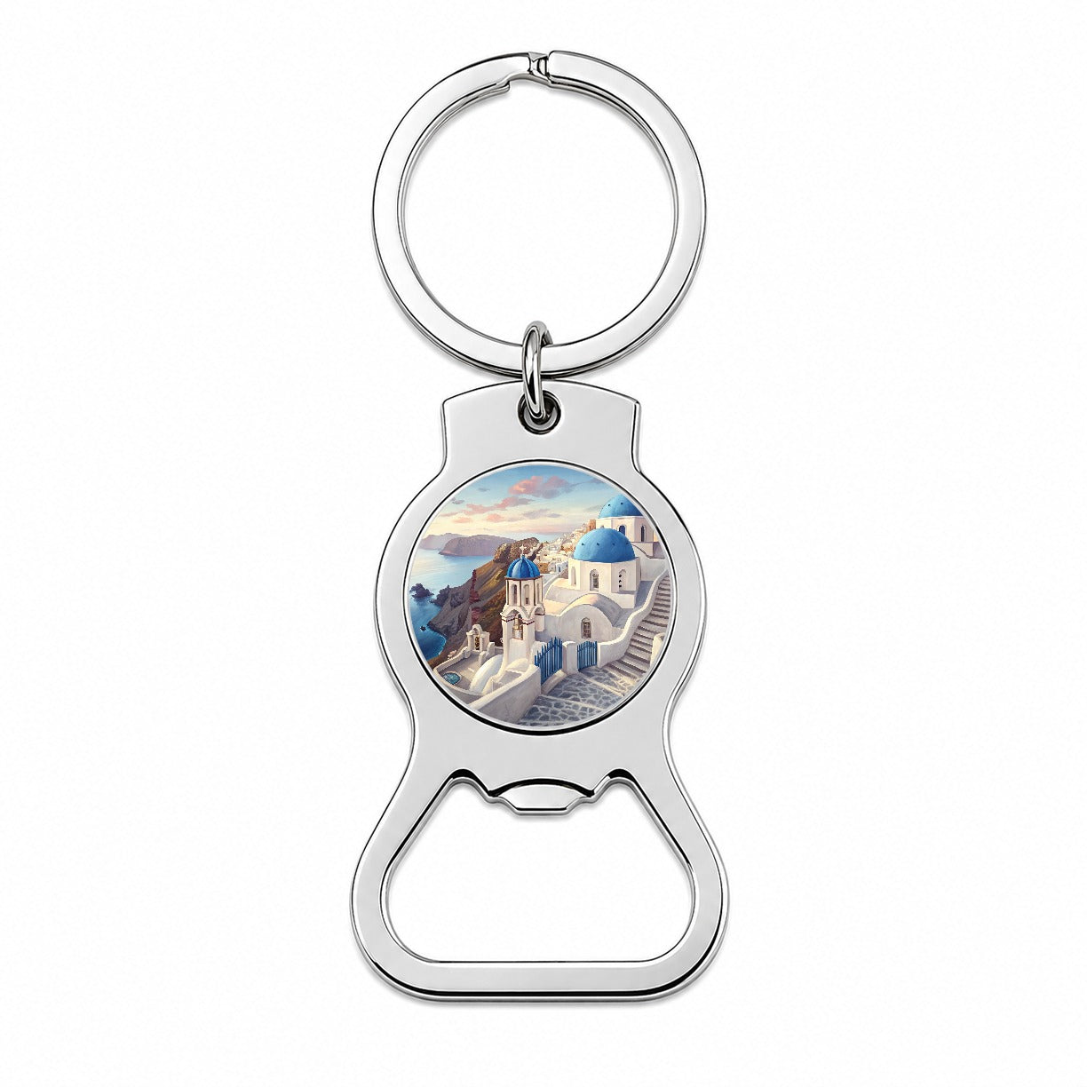 Blue Domes Of Oia Santorini Greece Aegean Sea Bottle Opener Keychain