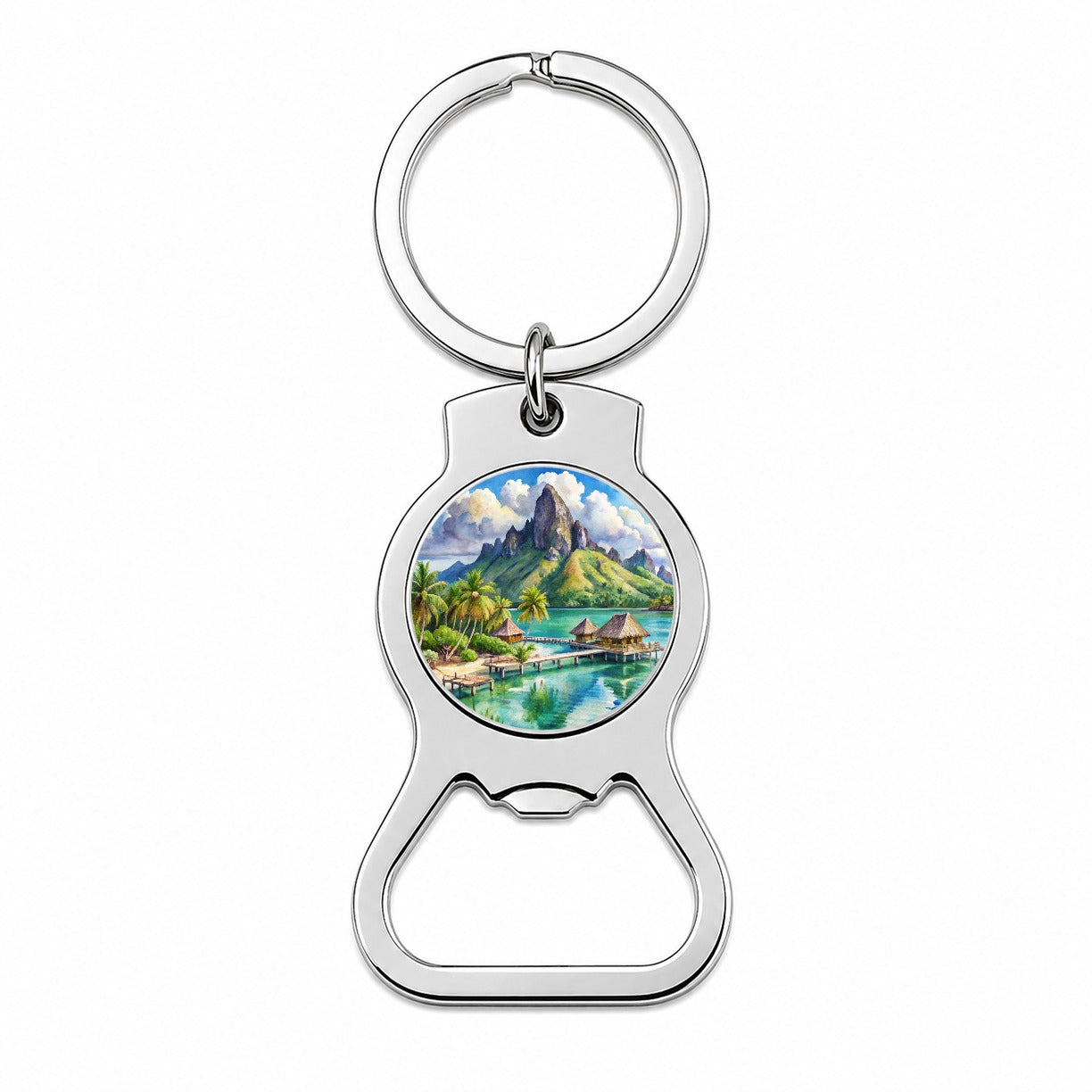 Bora Bora French Polynesia Watercolor Bottle Opener Keychain