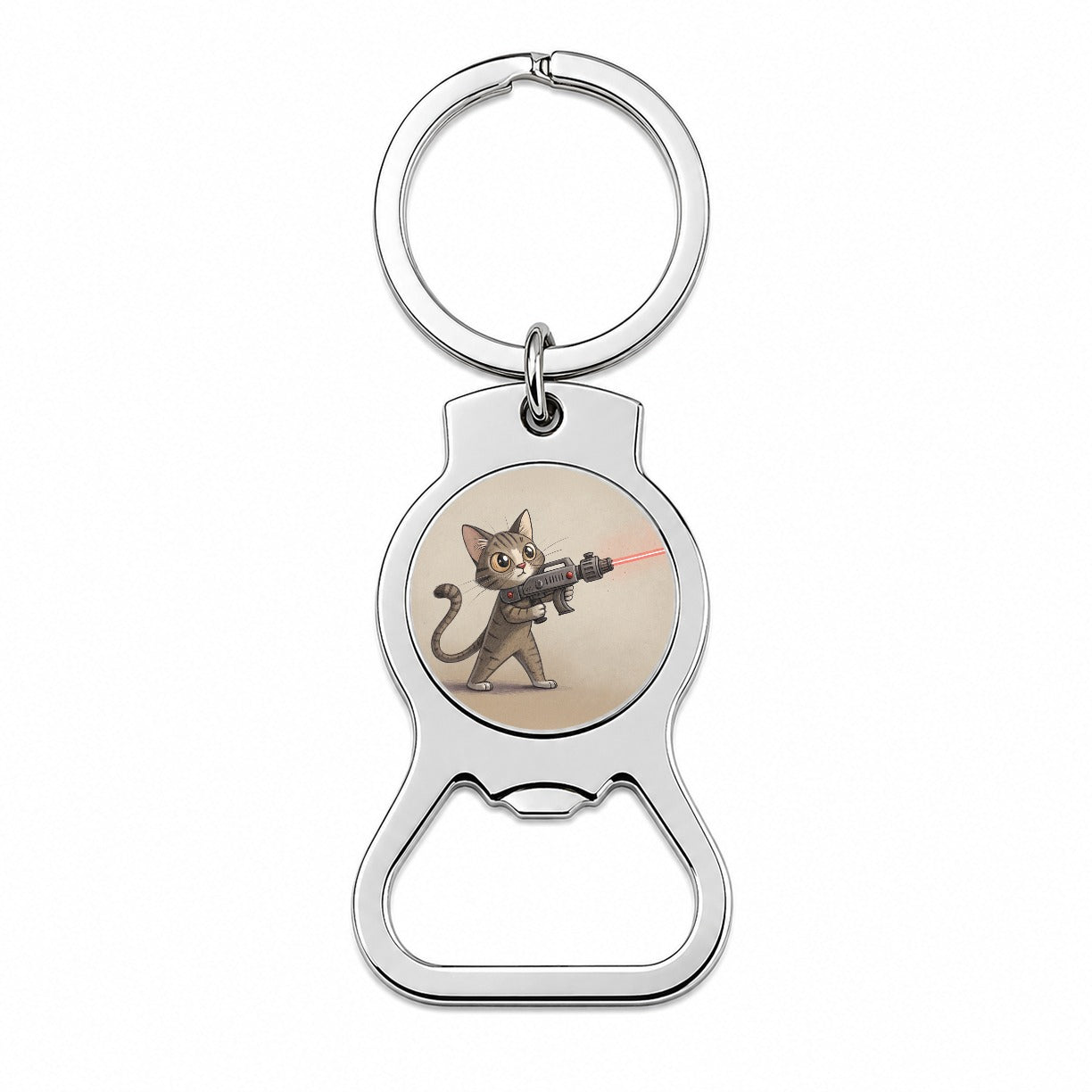 Cat With Laser Gun Sci-fi Cartoon Bottle Opener Keychain