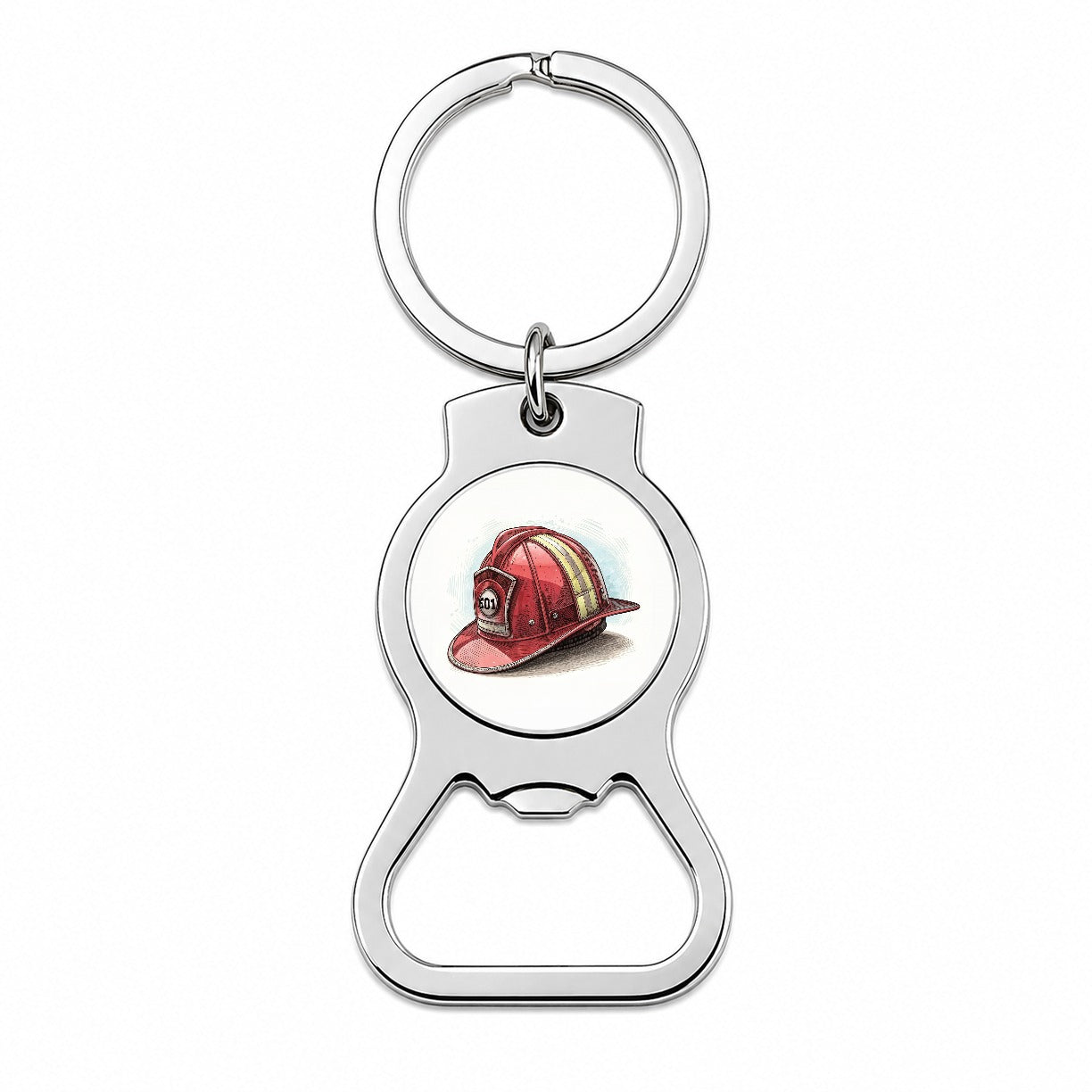 Classic Red Firefighter Fireman Helmet Bottle Opener Keychain