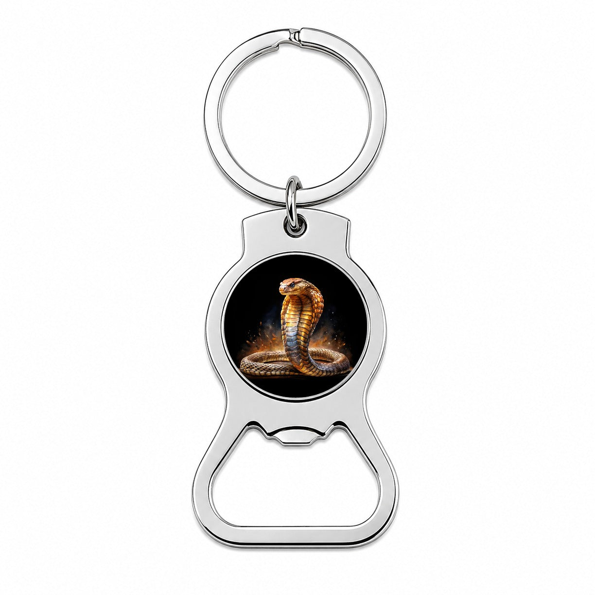 Cobra Snake Black Watercolor Bottle Opener Keychain