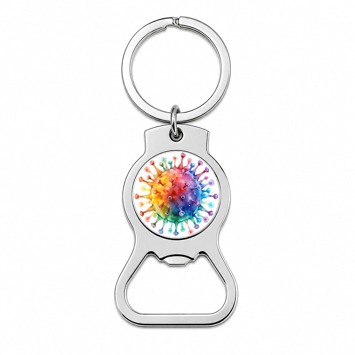 Colorful Rainbow Virus Watercolor Bottle Opener Keychain