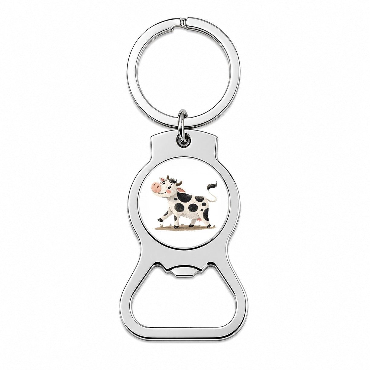 Cow Children's Illustration Style Bottle Opener Keychain