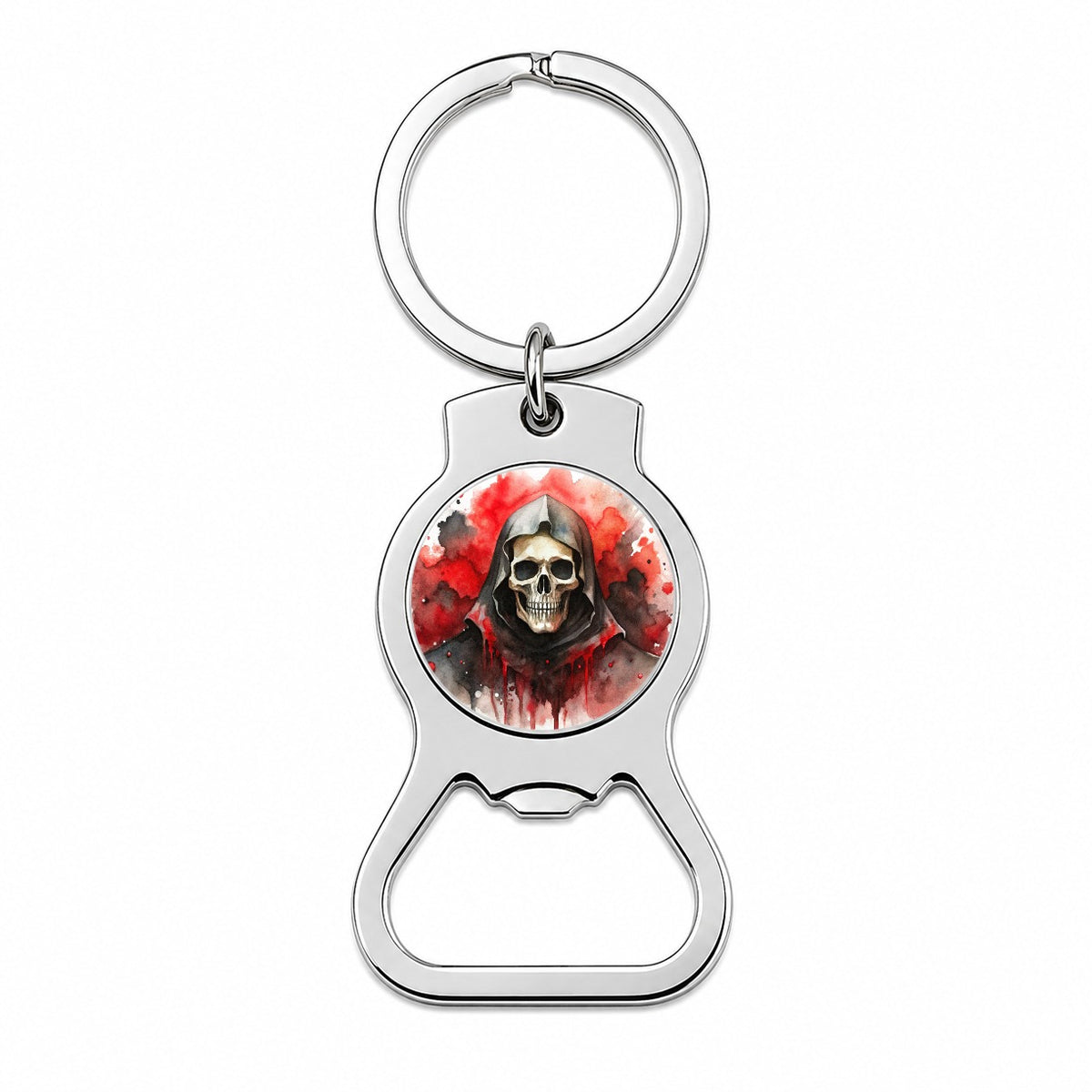 Death Grim Reaper Black Red Shades Watercolor Bottle Opener Keychain