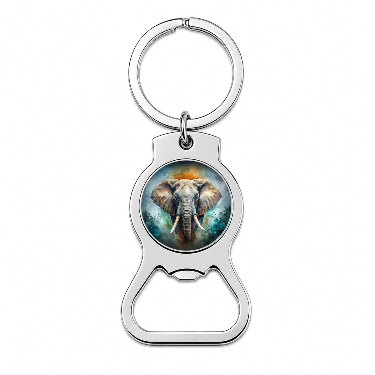 Elephant on Black Watercolor Background Bottle Opener Keychain