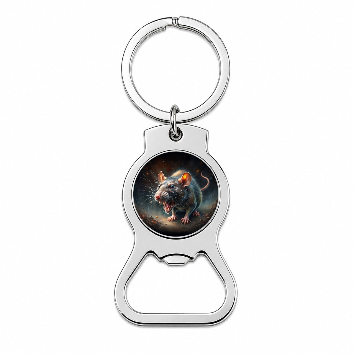 Evil Angry Rat Black Watercolor Bottle Opener Keychain