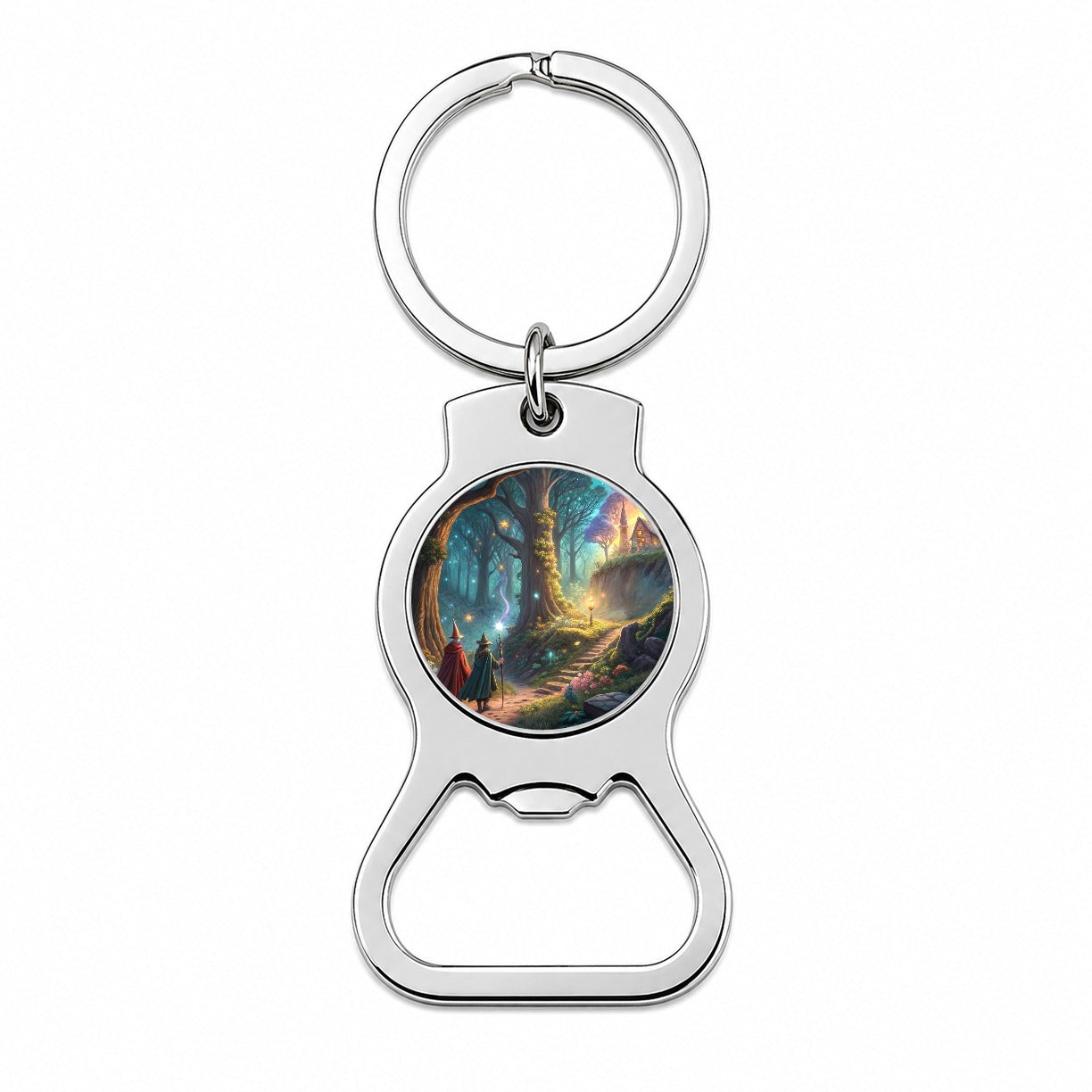 Fantasy Forest with Wizards Bottle Opener Keychain