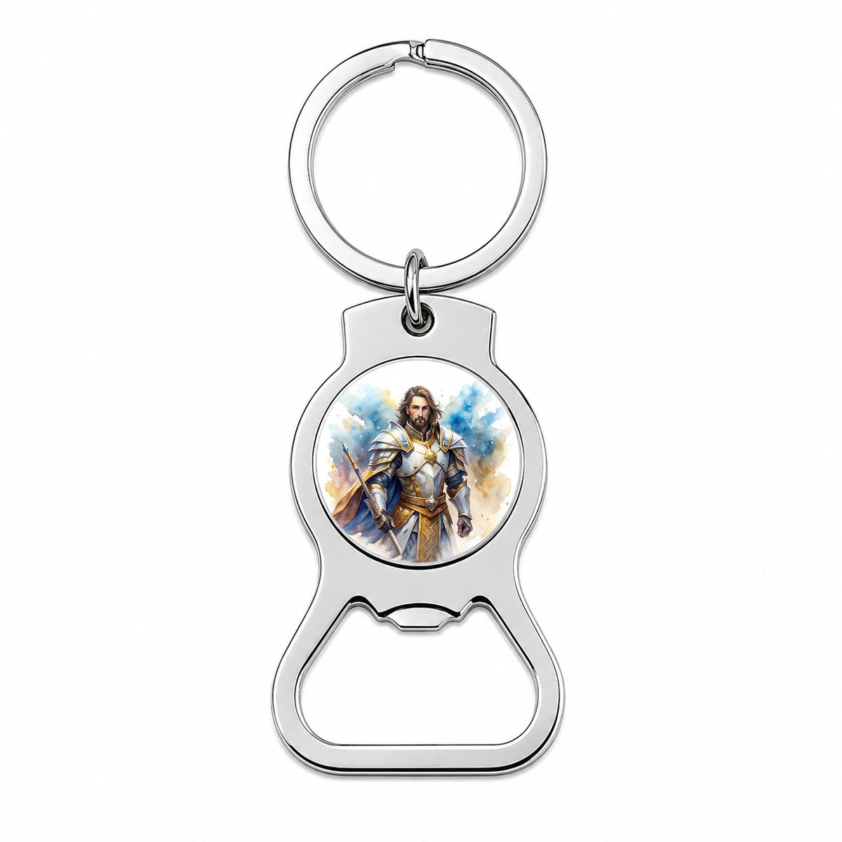 Fantasy Male Paladin Warrior Watercolor Bottle Opener Keychain