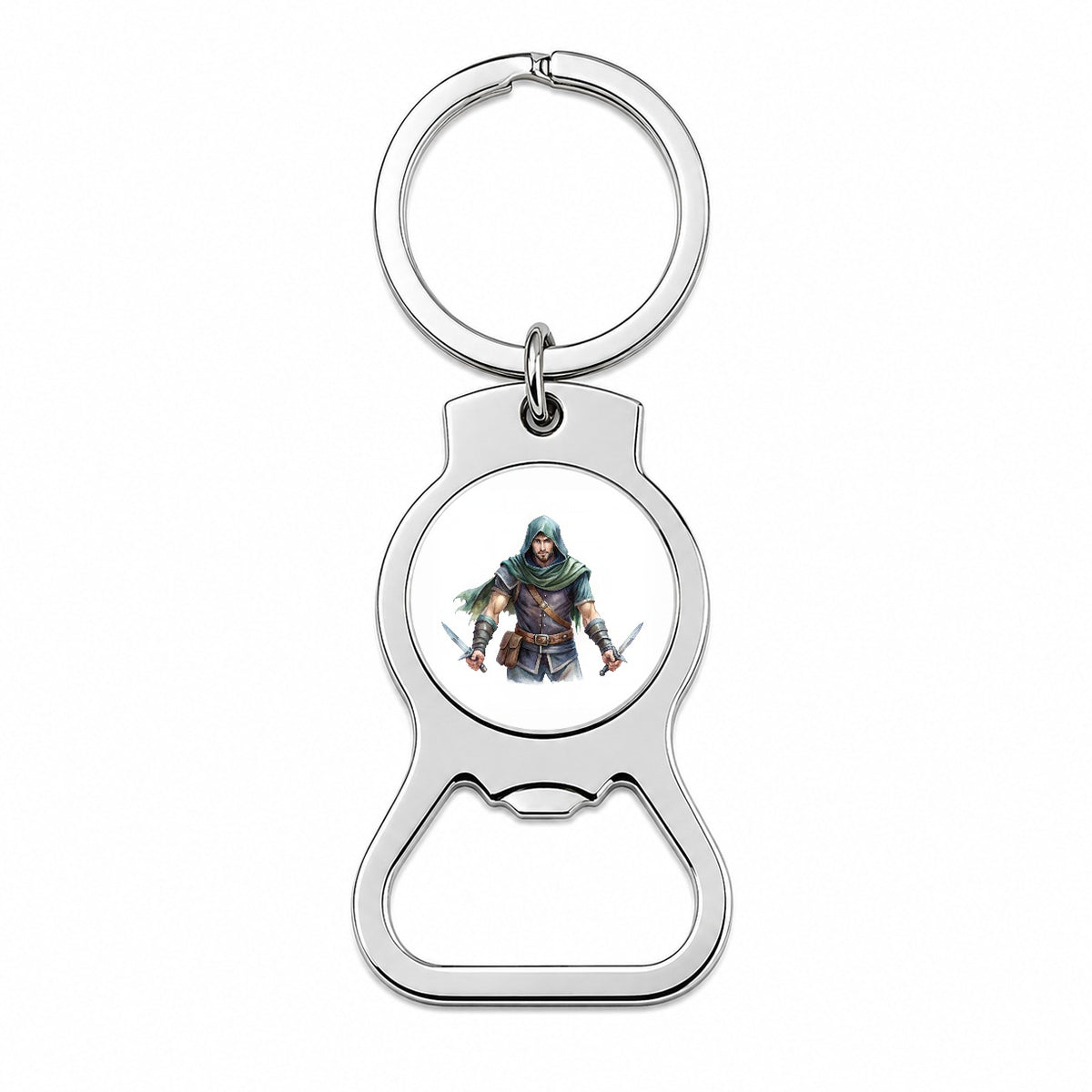 Fantasy Male Thief Rogue with Daggers Watercolor Bottle Opener Keychain
