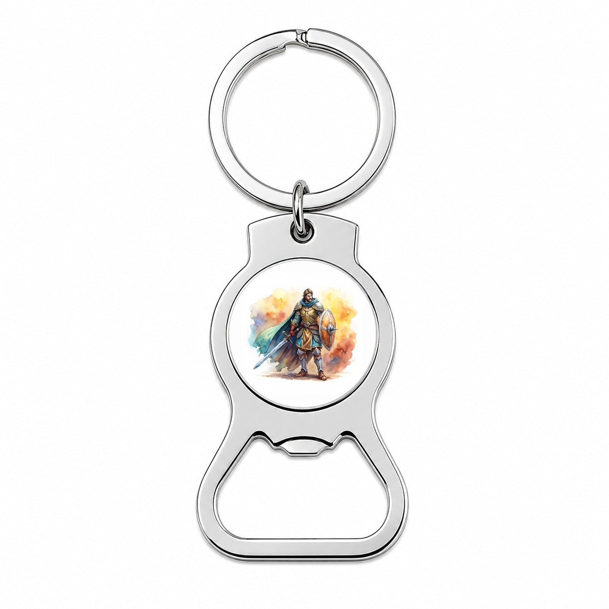Fantasy Male Warrior Fighter With Sword And Shield Tank Bottle Opener Keychain