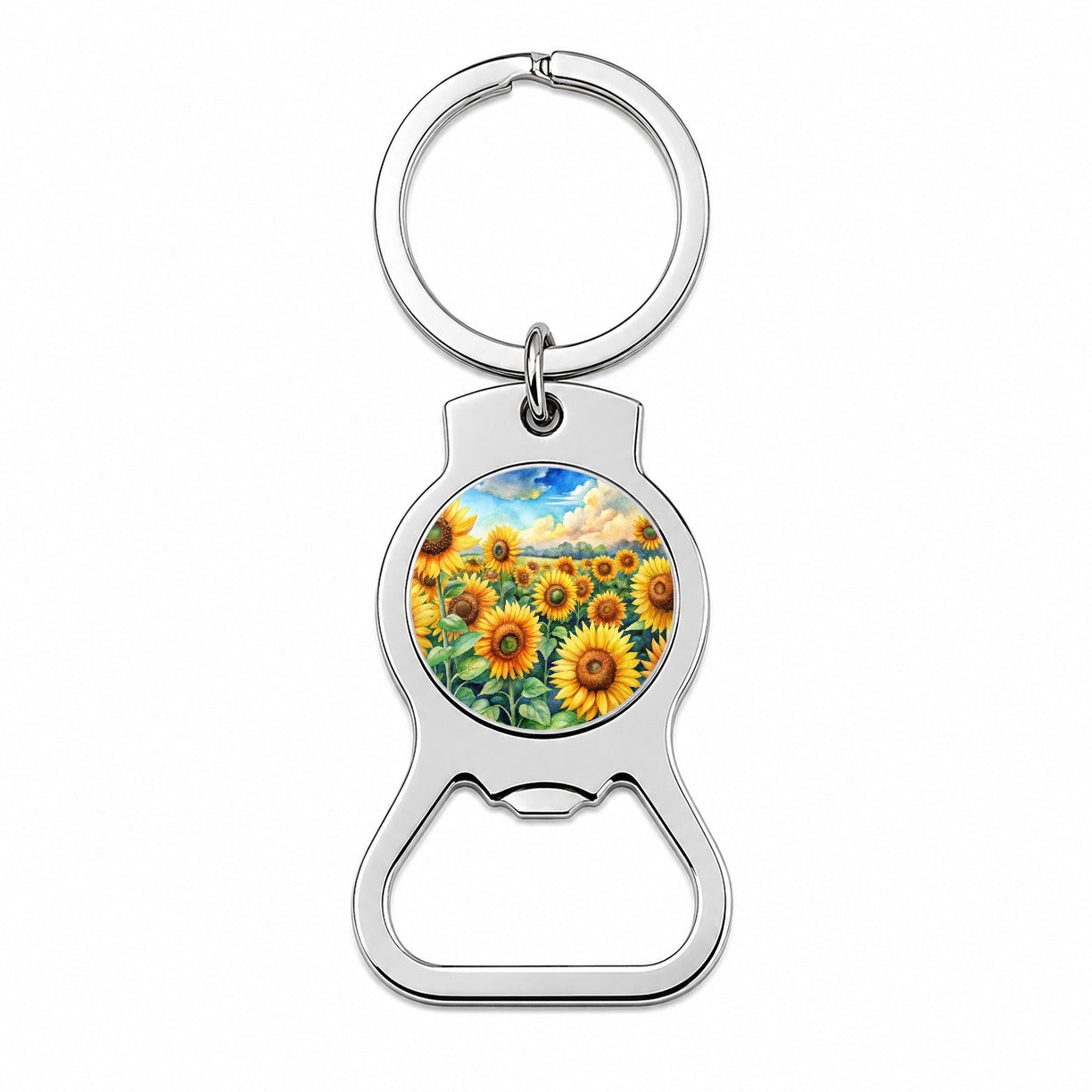 Field Of Sunflowers Watercolor Bottle Opener Keychain