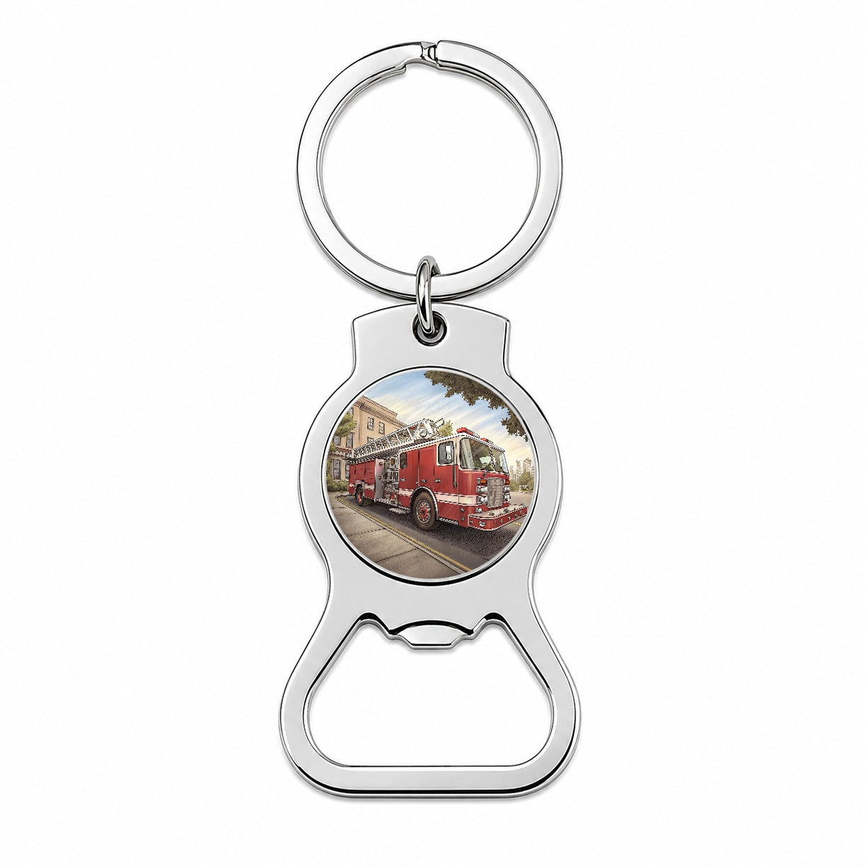Fire Engine Firefighter Ladder Truck Bottle Opener Keychain