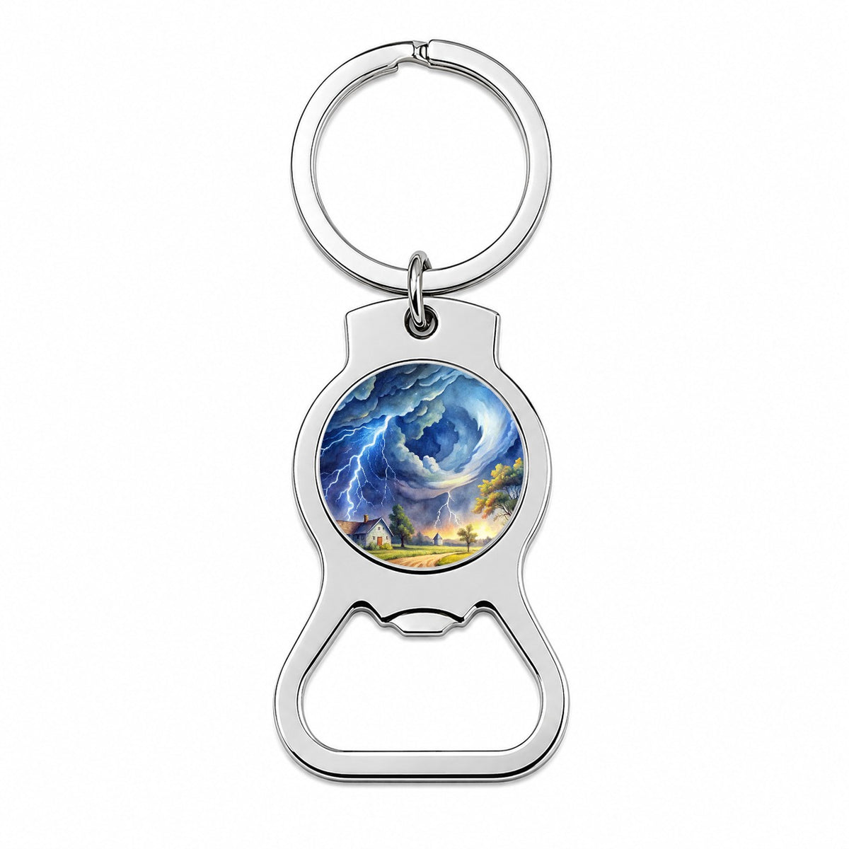 Hurricane and Lightning At Night in the Country Watercolor Bottle Opener Keychain
