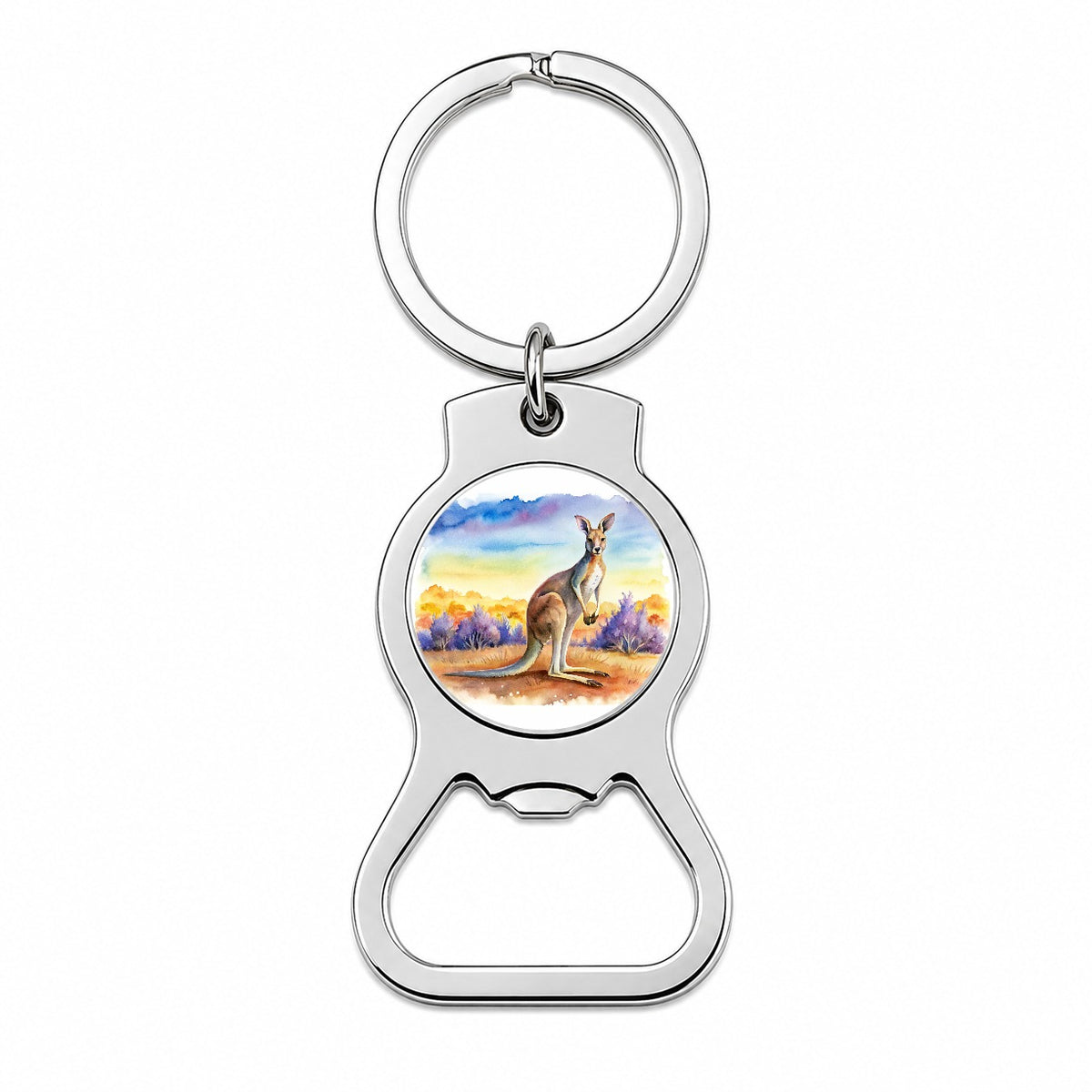 Kangaroo In The Fields Of Australia Watercolor Bottle Opener Keychain