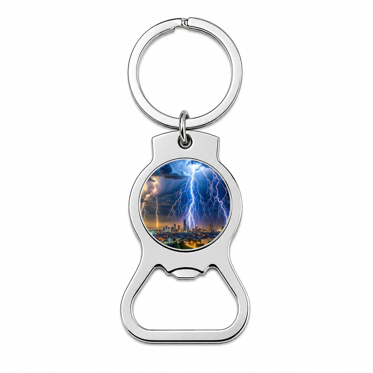 Lighting Strikes Over City At Night Bottle Opener Keychain