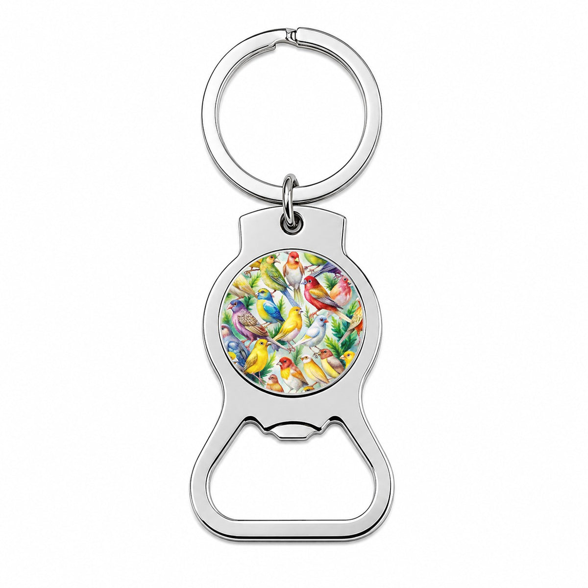 Many Colorful Canary Birds Watercolor Bottle Opener Keychain