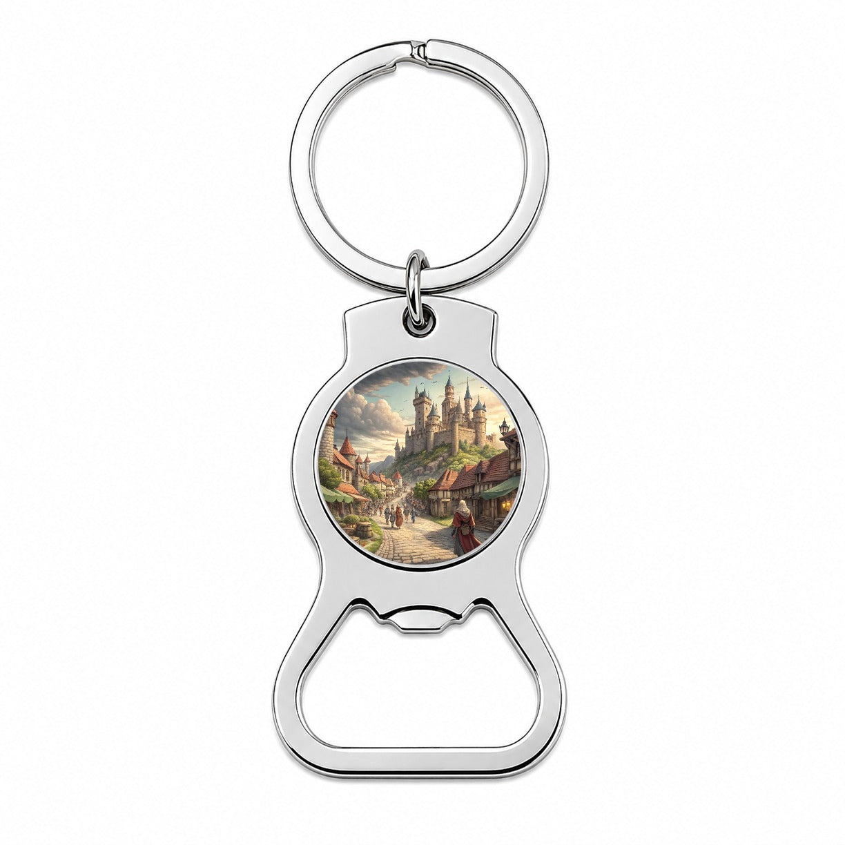 Medieval Kingdom Village with Castle Bottle Opener Keychain