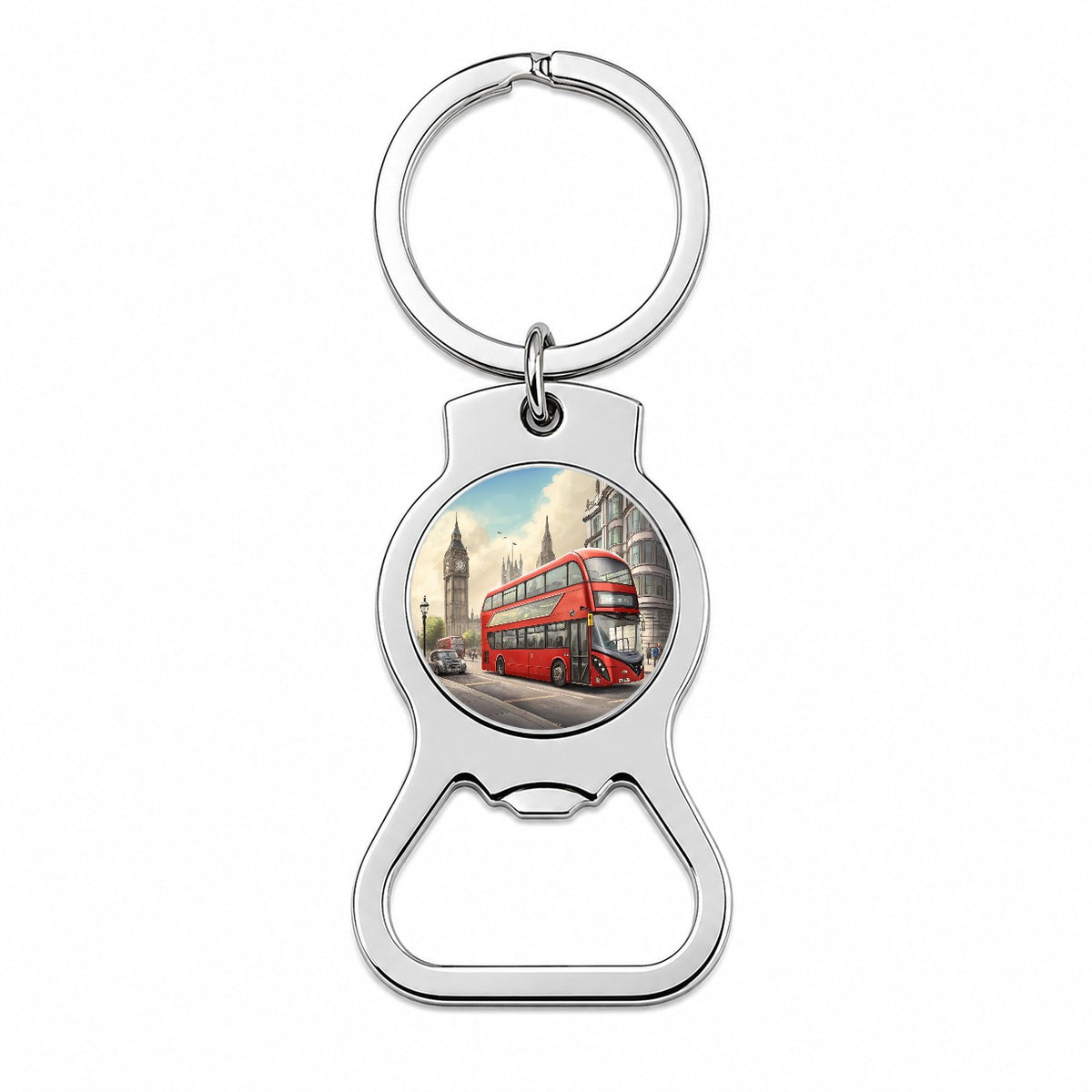 Modern Double Decker Bus In London England Bottle Opener Keychain