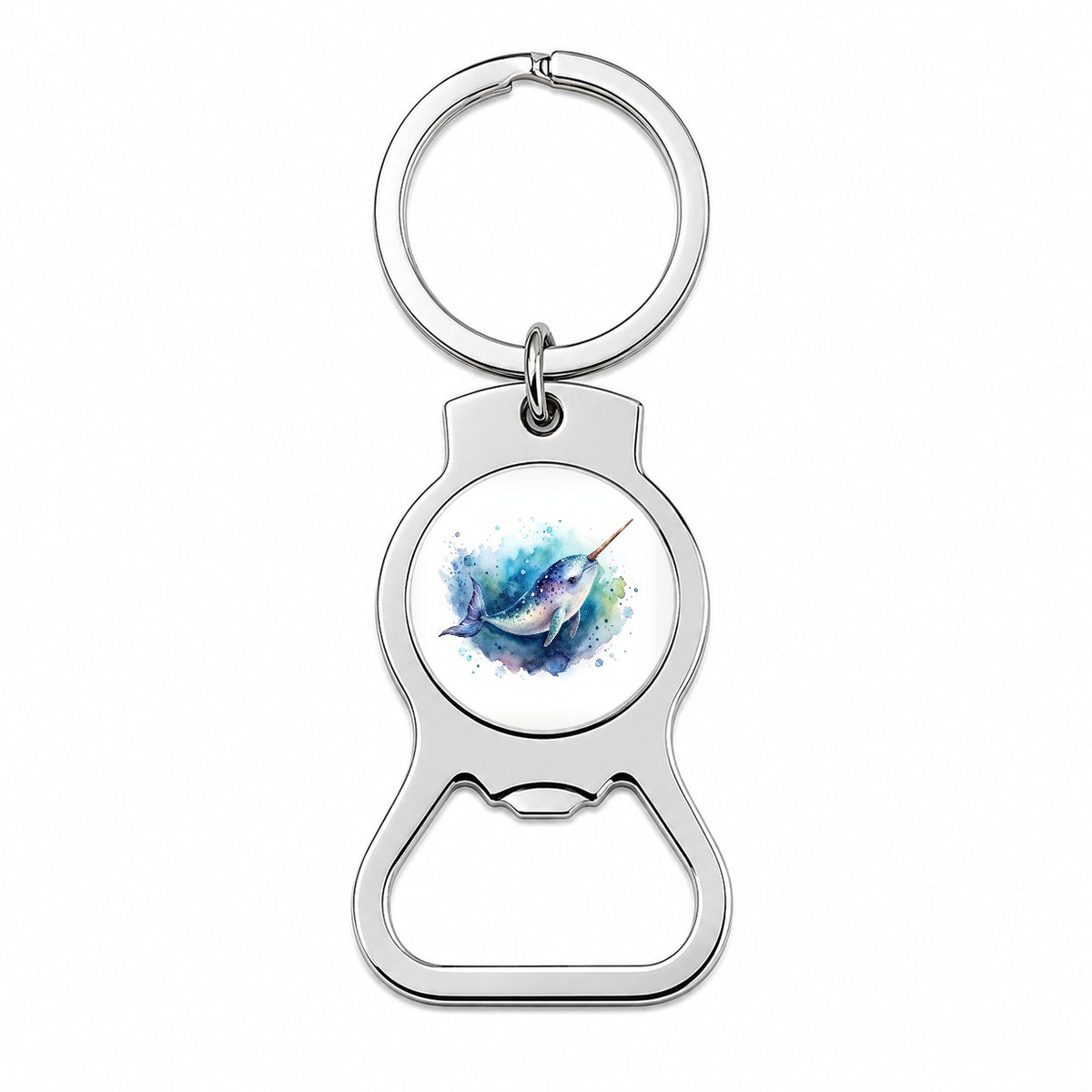 Narwhal Swimming Unicorn of the Sea Watercolor Bottle Opener Keychain