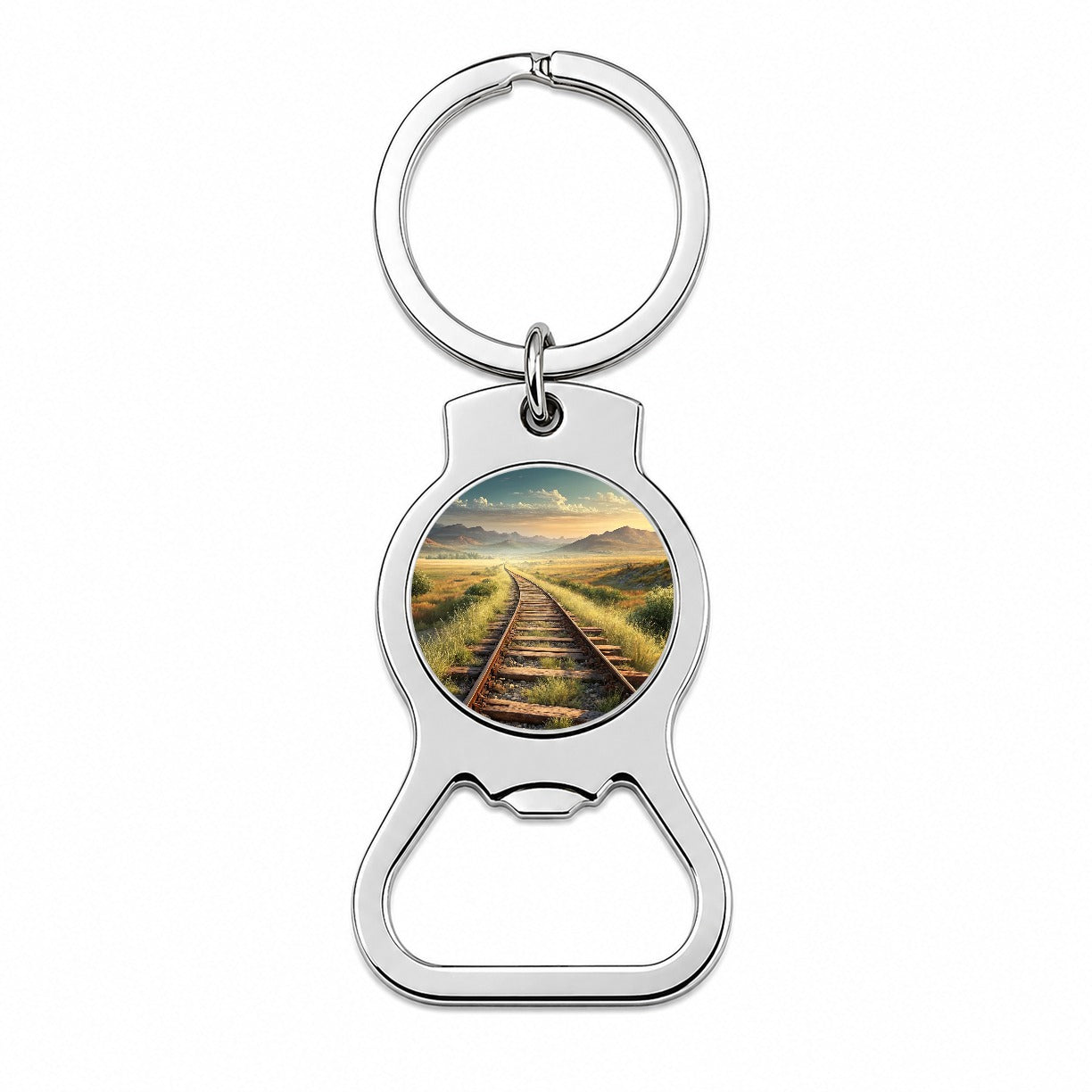 Old Train Tracks Vanishing Into The Distance Bottle Opener Keychain