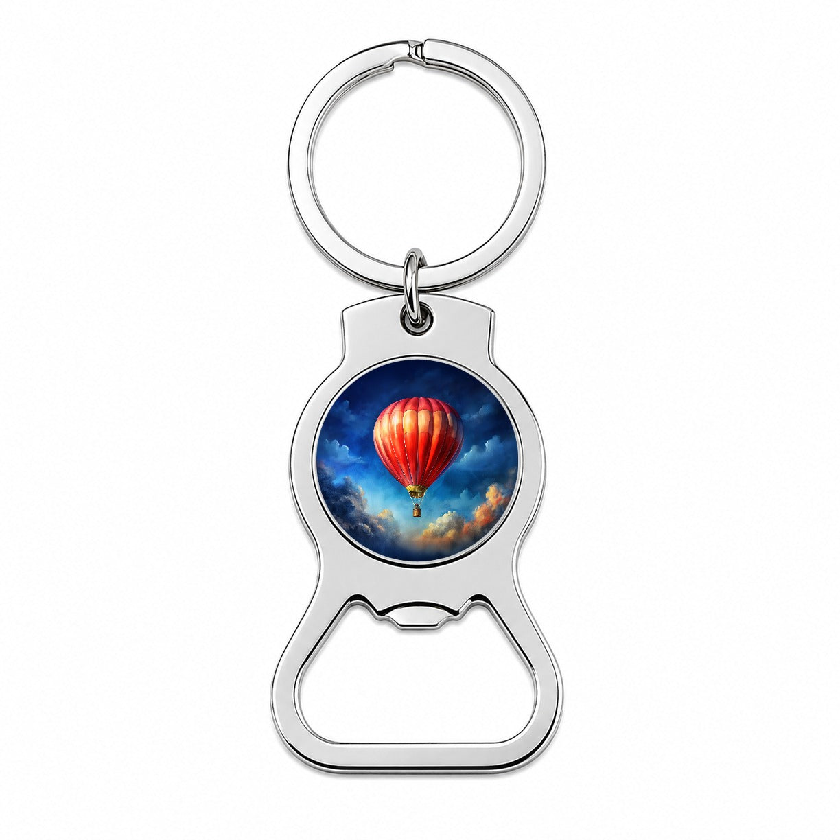 Red Hot Air Balloon in the Blue Sky Bottle Opener Keychain