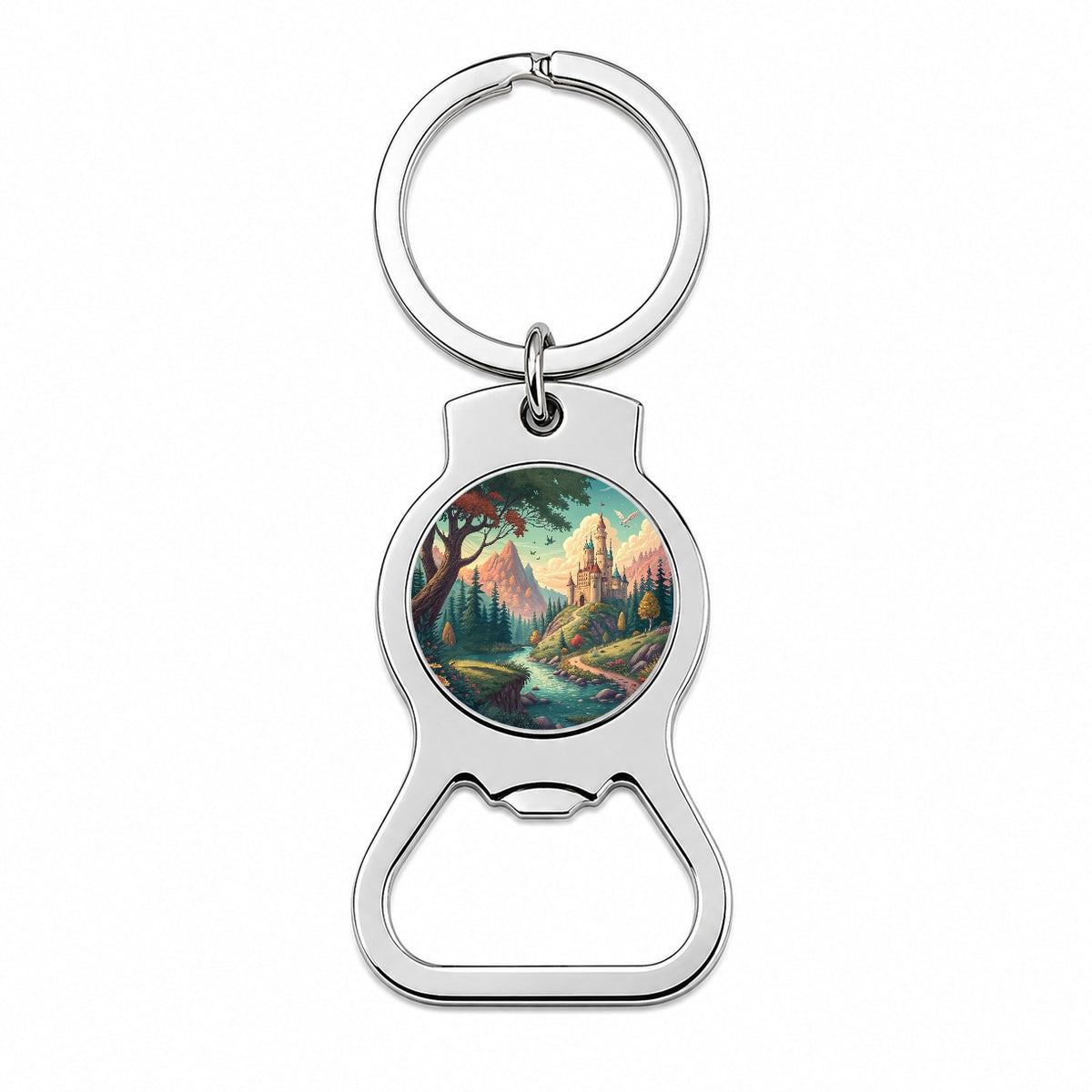 Retro Fantasy Art Castle Kingdom Scene Bottle Opener Keychain