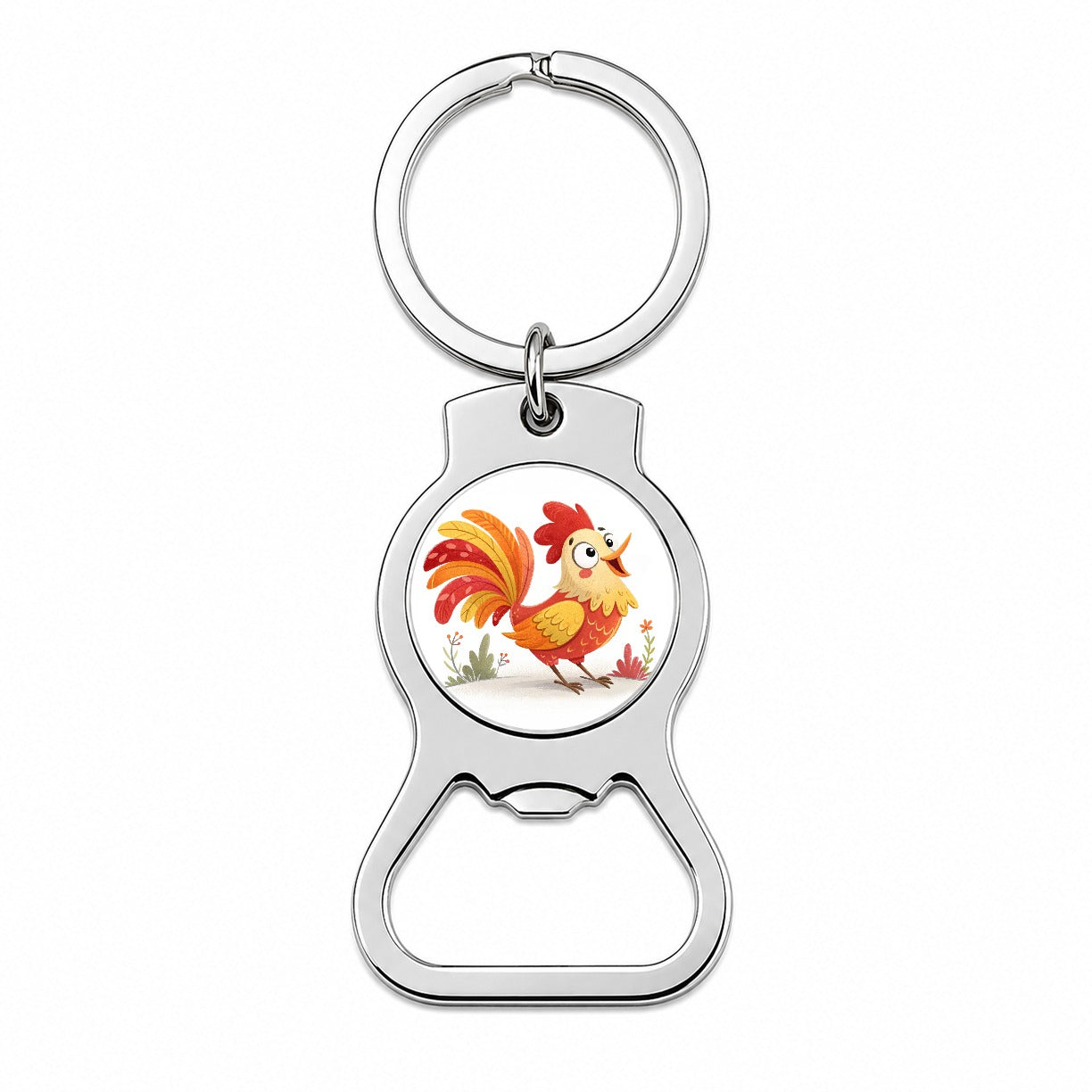 Rooster Children's Illustration Style Bottle Opener Keychain