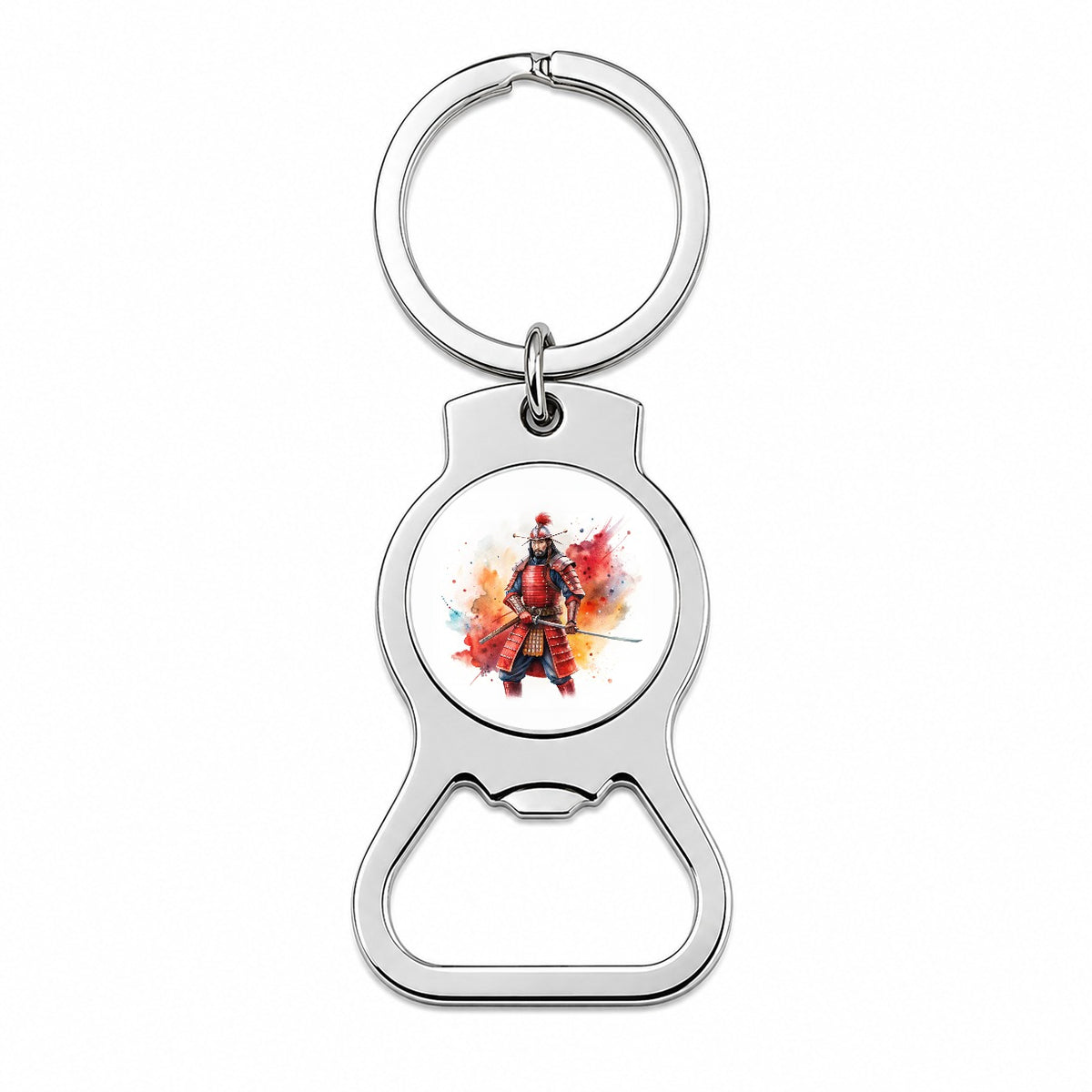 Samurai With Katana And Red Armor Watercolor Bottle Opener Keychain