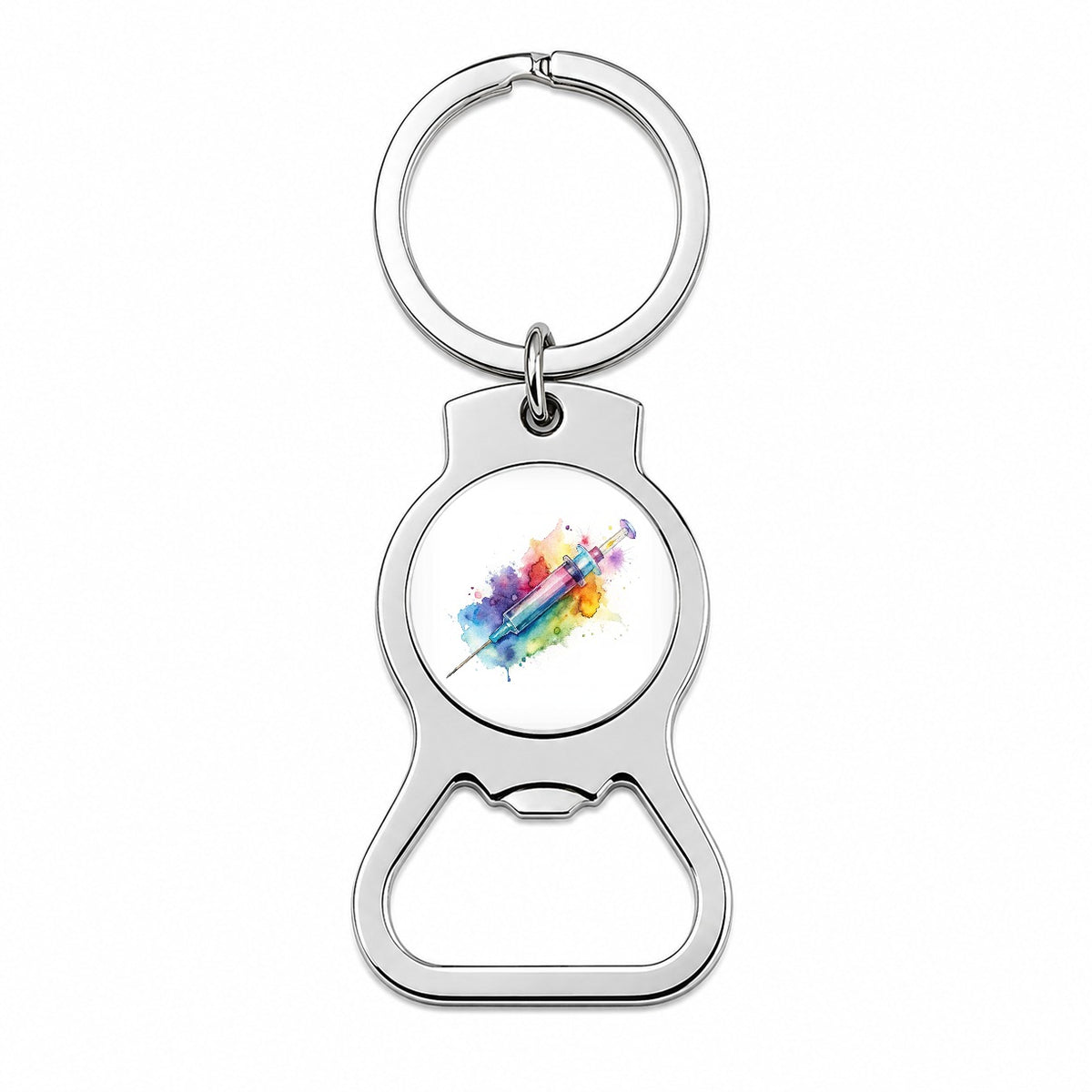 Syringe Shot Medical Vaccine Watercolor Bottle Opener Keychain